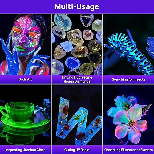 Miniatura 7 de Consciot - Linterna UV de luz negra, 51 LED de 395 nm, luz negra ultravioleta, luz de antorcha portátil, detector de orina de mascotas para orina de