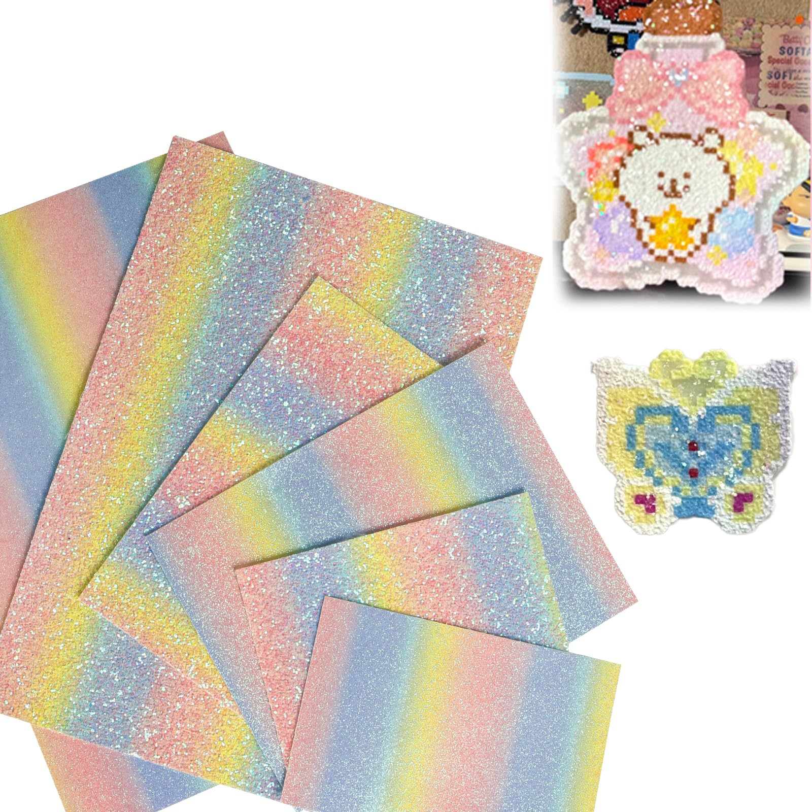 6pcs Glitter Fuse Glass Beads ＆ Ironing Paper Set for Perler Beads