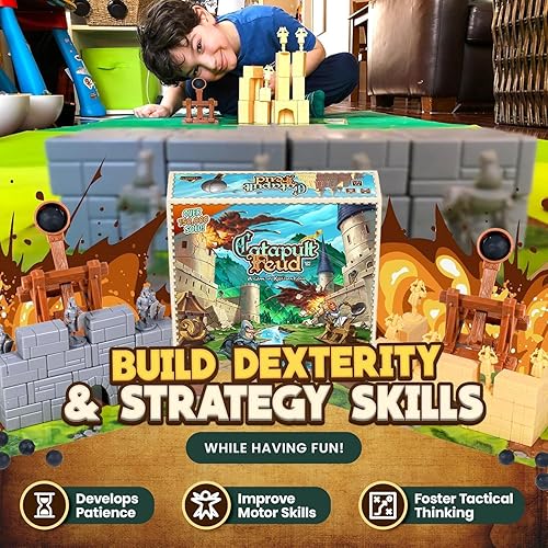 Miniatura 3 de Juego de mesa Catapult Feud - Divertido juego de estrategia familiar para niños y adultos mayores de 7 años - Construye defensas de castillo y lanza