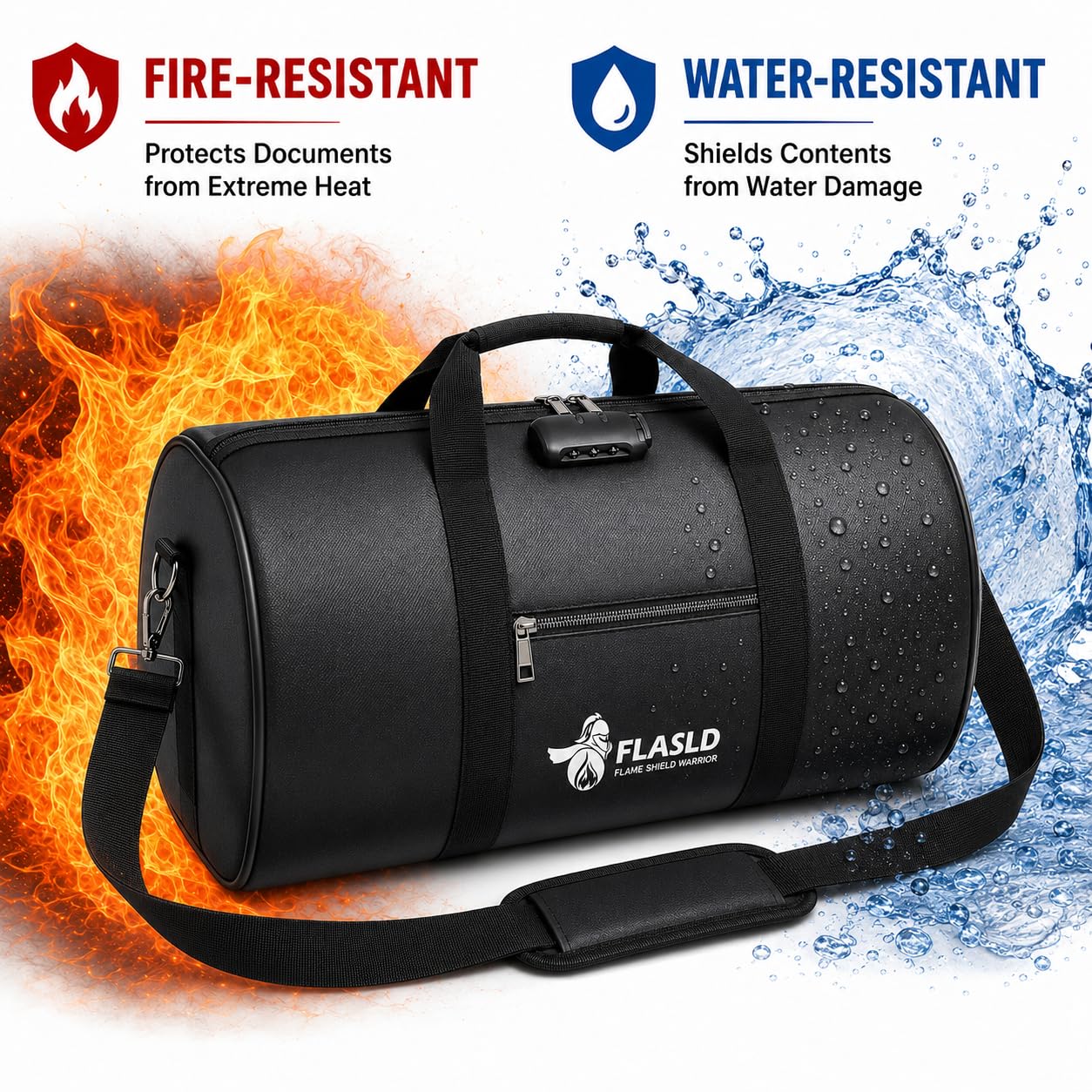 FLASLD Große feuerfeste Dokumententasche, 45,7 x 25,4 x 21,6 cm, tragbare, wasserdichte Box für Reisen, Camping, Organizer mit mehreren Fächern für Bargeld, Wertsachen, abschließbarer Safe mit