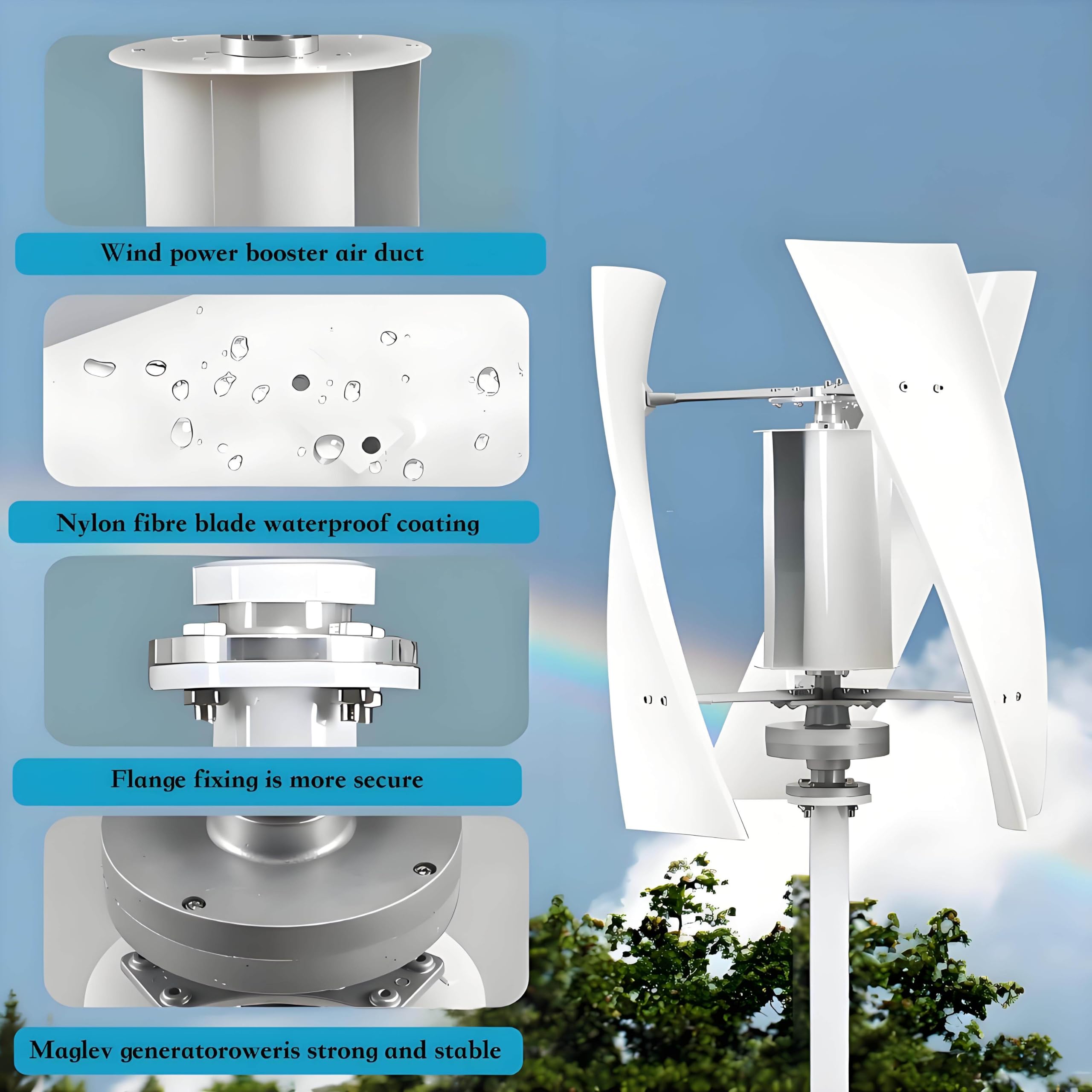 Turbina Wiatrowa, 10000W, 12000W, Cichy Pionowy Generator Turbiny Wiatrowej z Lewitacją Magnetyczną, 12V 24V, 3 łopatki, Odpowiedni do Domowych Turbin Wiatrowych z Pionową Osią Obrotu 10000W-24V