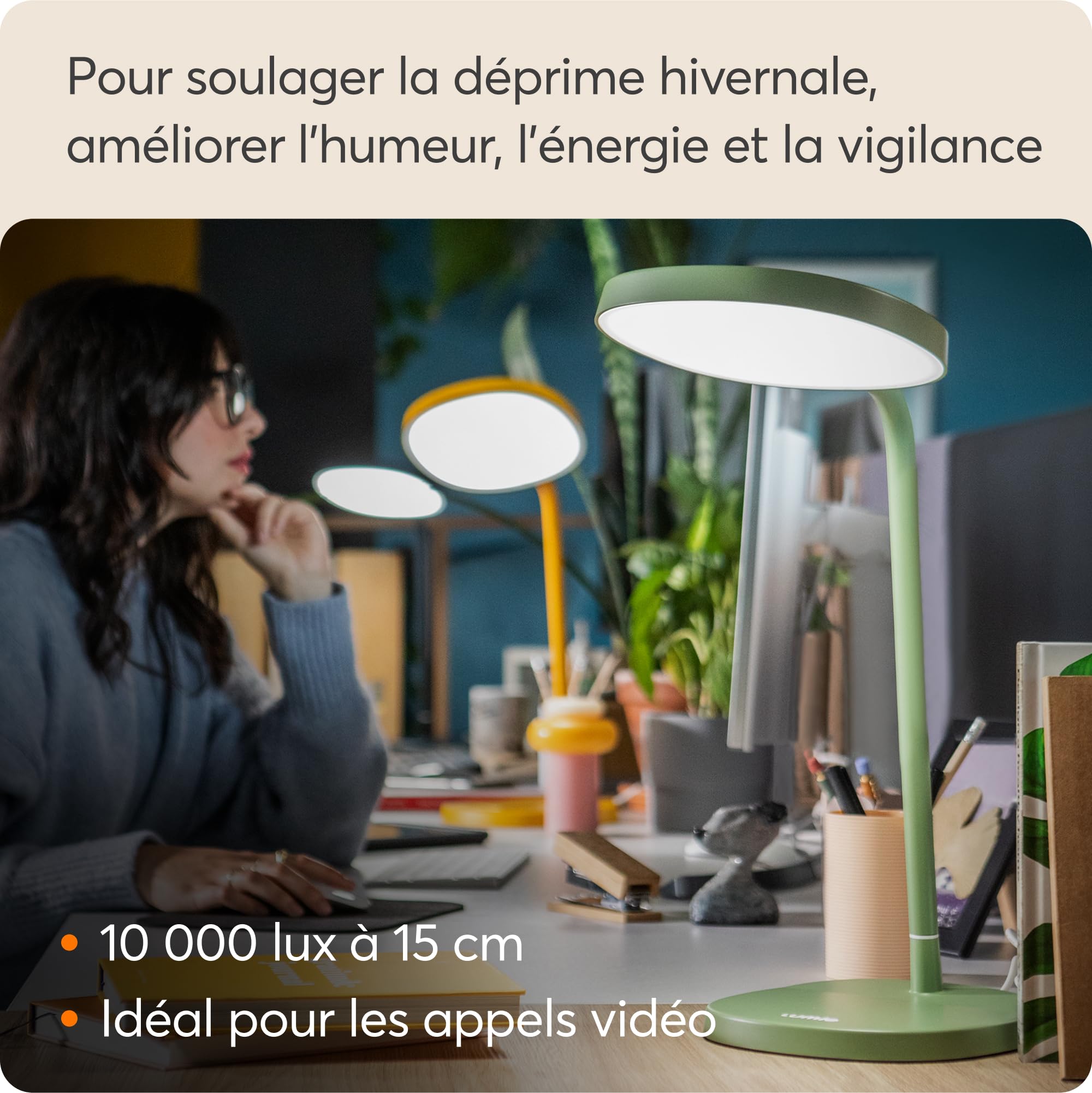 Lumie Task | Lampe LED thérapie lumineuse, réglable, anti-déprime hivernale, éclairage cristallin, confort visuel, meilleure humeur et énergie | Vert Sauge