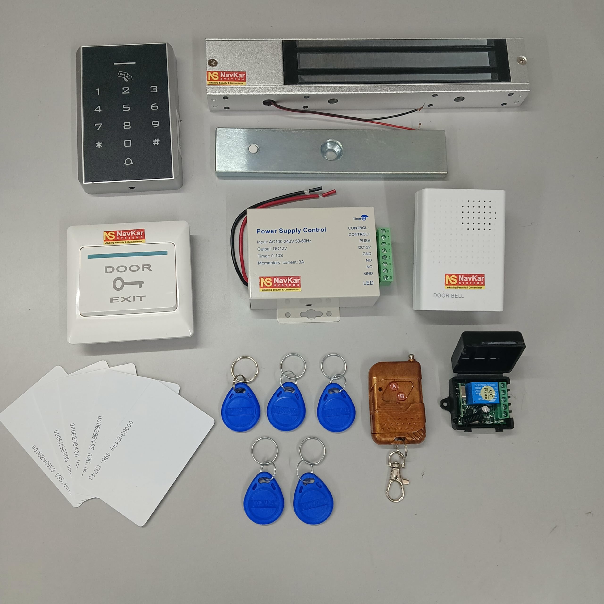 NAVKAR SYSTEMS Combo-CN139 DIY Full Complete RFID Door Access Control Kit Set for Single Door 180kg/396Lbs Electric Strike Magnetic Lock Card PIN Remote Control+Door Bell+Exit Button-image-5