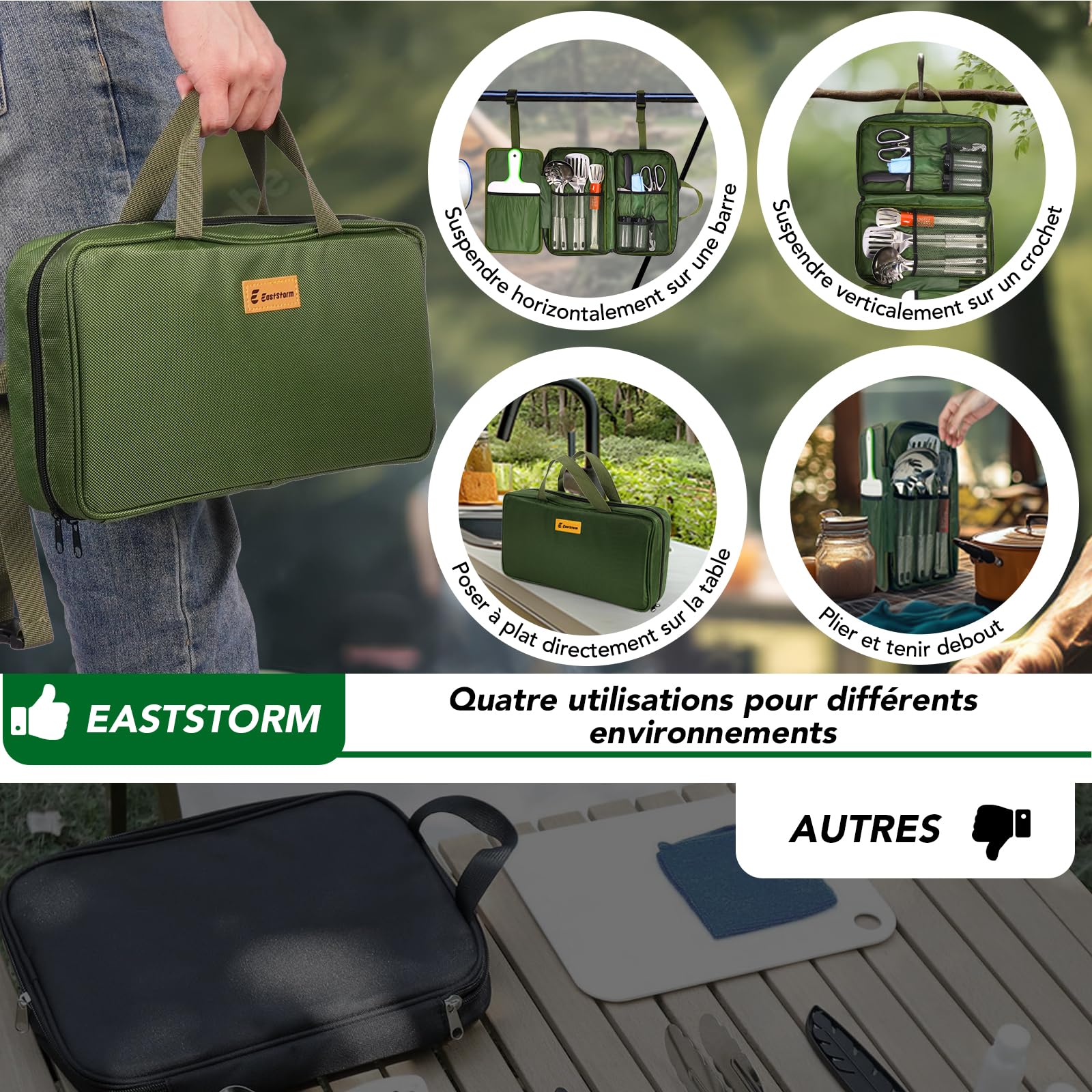 E EASTSTORM Set de Cuisine Camping, Ustensiles de Cuisine de Camping-Car Accessoires de Camping, Kit Camping pour la Randonnée, l'escalade, Le Plein Air, La Survie dans l'arrière-Pays