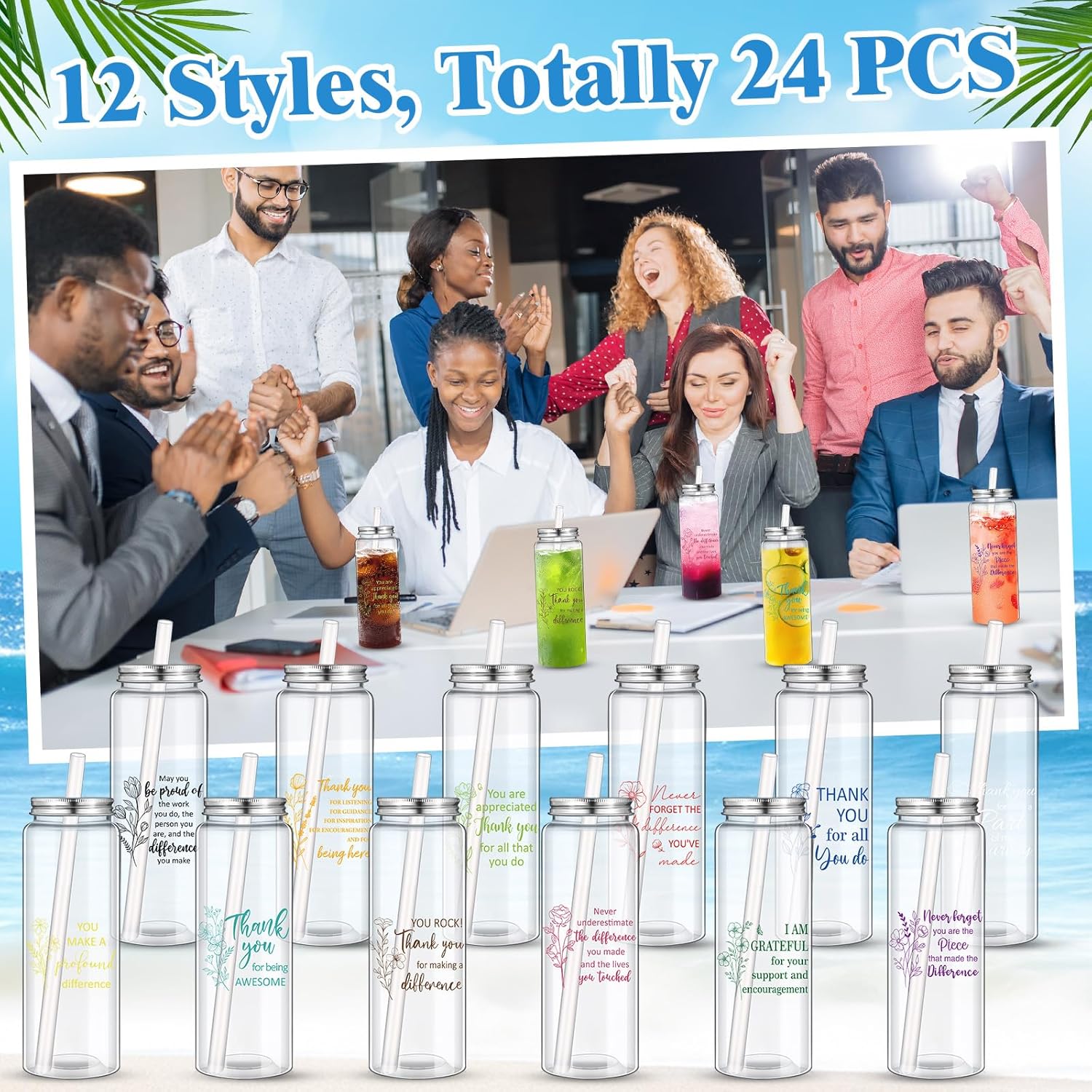 Skylety 24 Pcs Staff Appreciation Gifts Plastic Cups Bulk 17 oz Large Employee Thank You Reusable Cups Team Coworker Inspirational Gifts Acrylic Skinny Tumbler with Lid Straw for Staff Teacher Nurses - Image 3