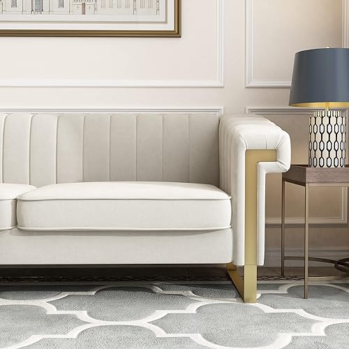 Miniatura 39 de Sofá Chesterfield de terciopelo de 83 pulgadas, moderno sofá biplaza de mediados de siglo para sala de estar y apartamento (P81-caqui cracker)