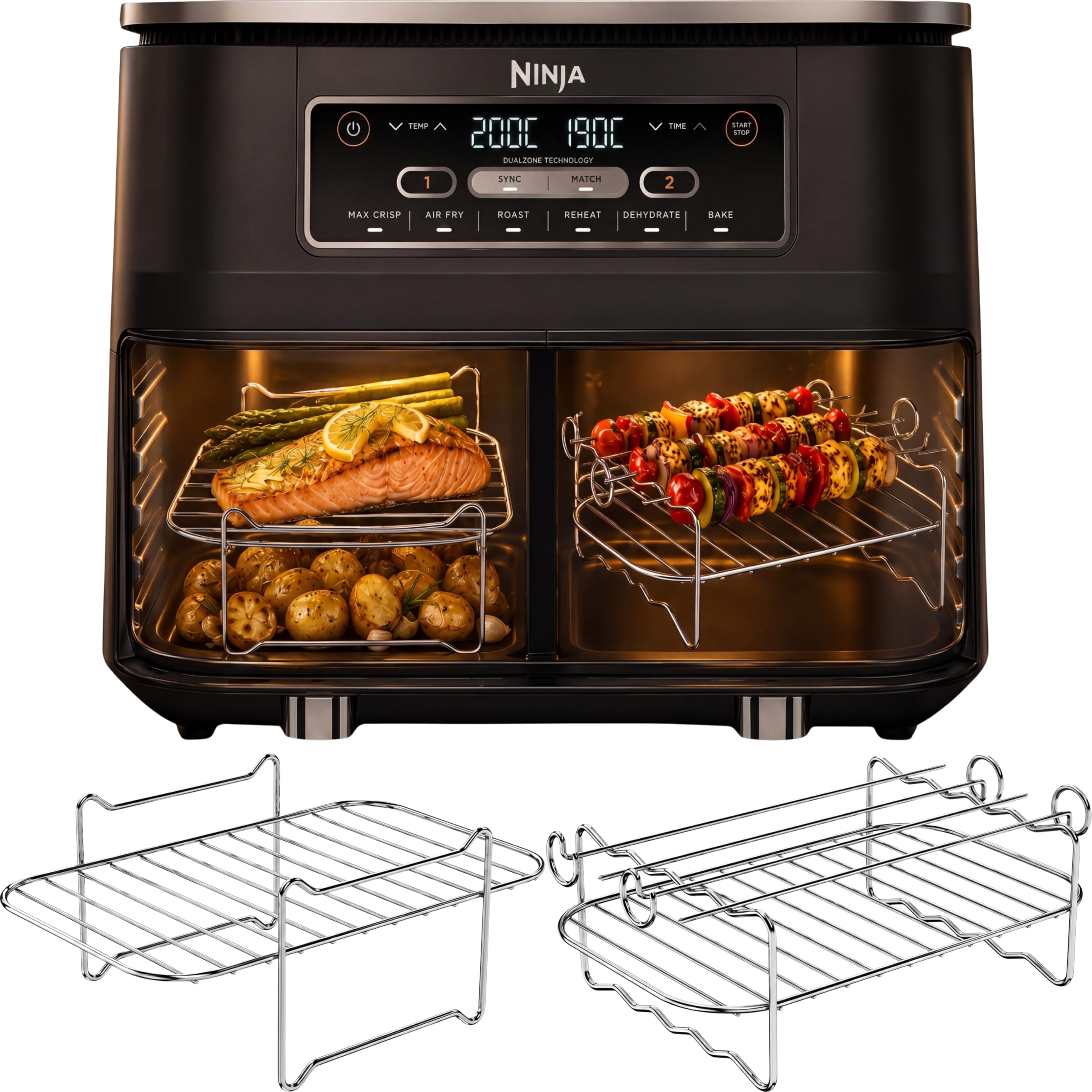 Ninja AF300UK 7.6L Dual Zone Air Fryer Racks | 304 Steel & 4 Skewers