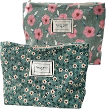 SKHAOVS 2 x Corduroy Toiletry Bag Multifunctional Solid Colour Corduroy Travel Toiletry Storage Organizer for Women Girls (Green)