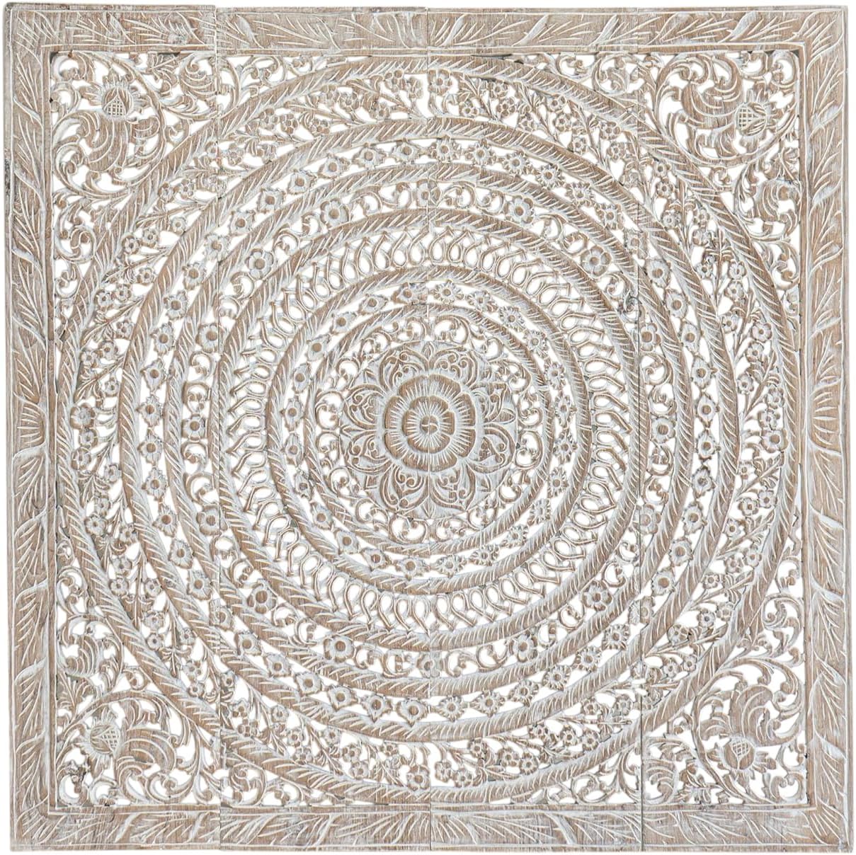 Siam Sawadee Moroccan Wooden Bed Headboards Hand Carved Panels Sculpture Wall Mounted Decor in Reclaimed Teak Wood 48 Inches