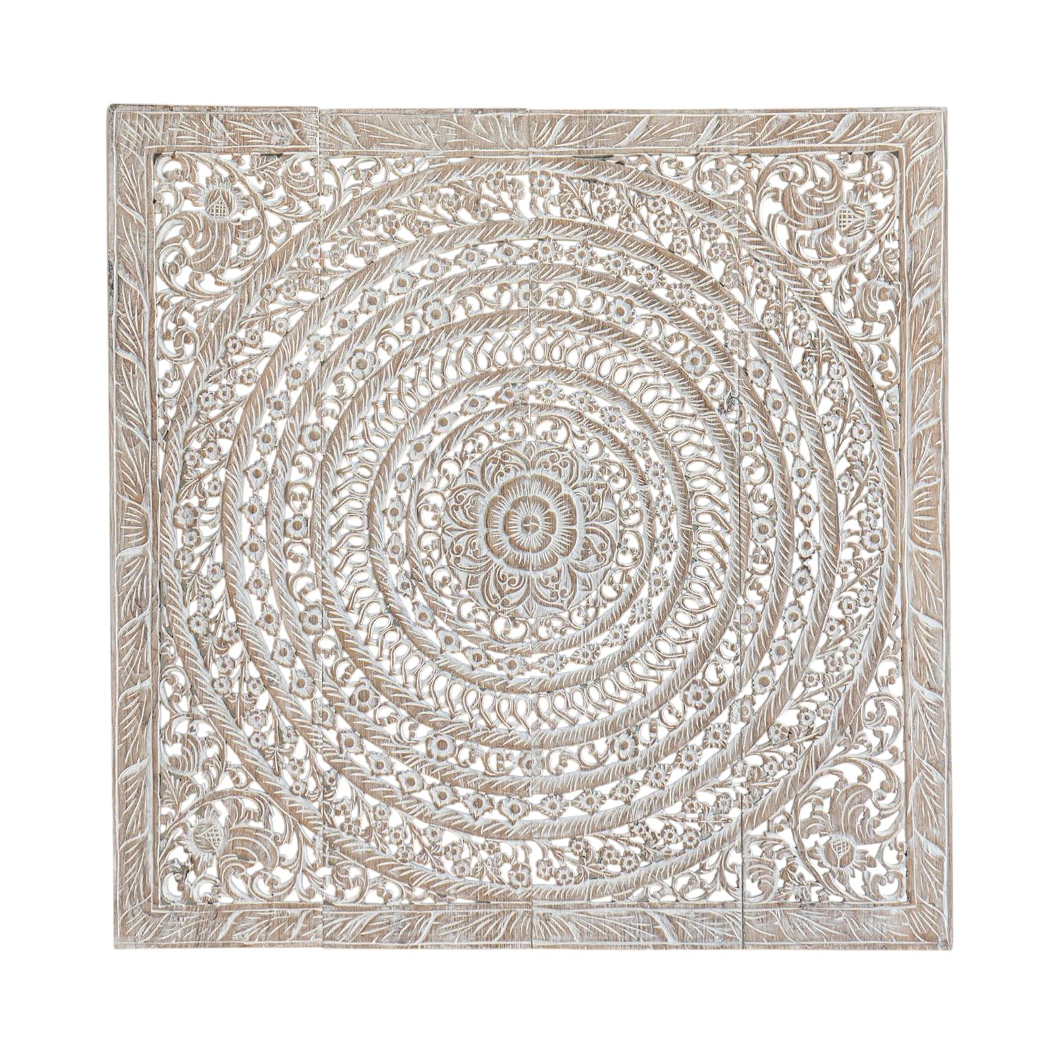 Siam Sawadee Moroccan Wooden Bed Headboards Hand Carved Panels Sculpture Wall Mounted Decor in Reclaimed Teak Wood 48 Inches