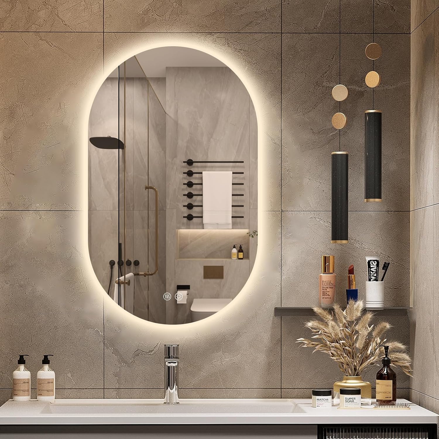 Niccy Oval LED Bathroom Vanity Mirror 32x20inch Frameless Backlit Mirror with Light Smart Anti-Fog Waterproof Mirror with Memory