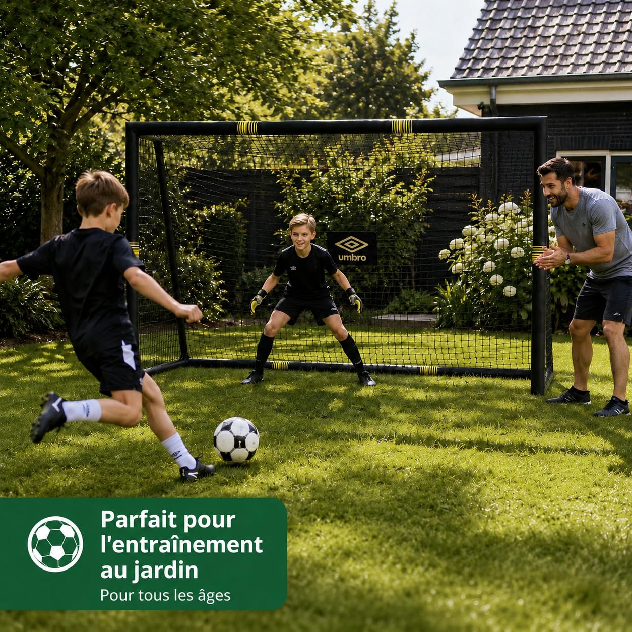 Umbro Cage de Foot - But de Foot Enfant - Kit Entrainement Football pour Enfants et Adultes - Cage Foot Exterieur et Interieur - Montage Rapide - Noir/Jaune