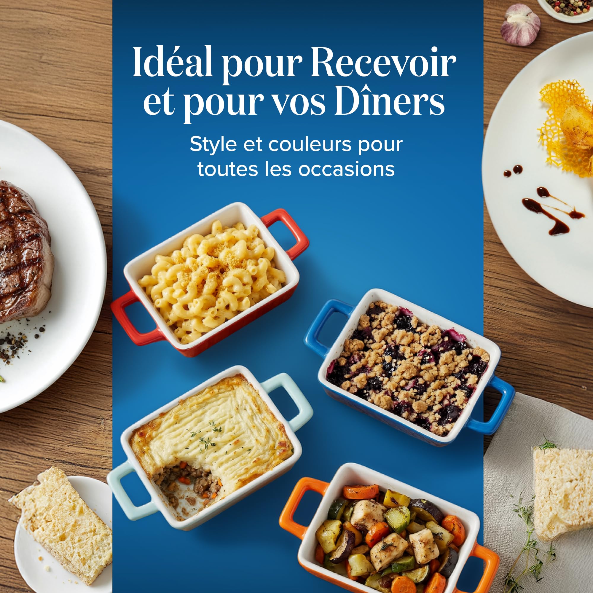 Joeji’s Kitchen Lot de 4 Plat à Gratin Individuel en Céramique – Petit Plat Four Durable pour Lasagnes, Hachis & Crumbles – Mini Cocotte Individuelle Rectangulaire (325 ml)