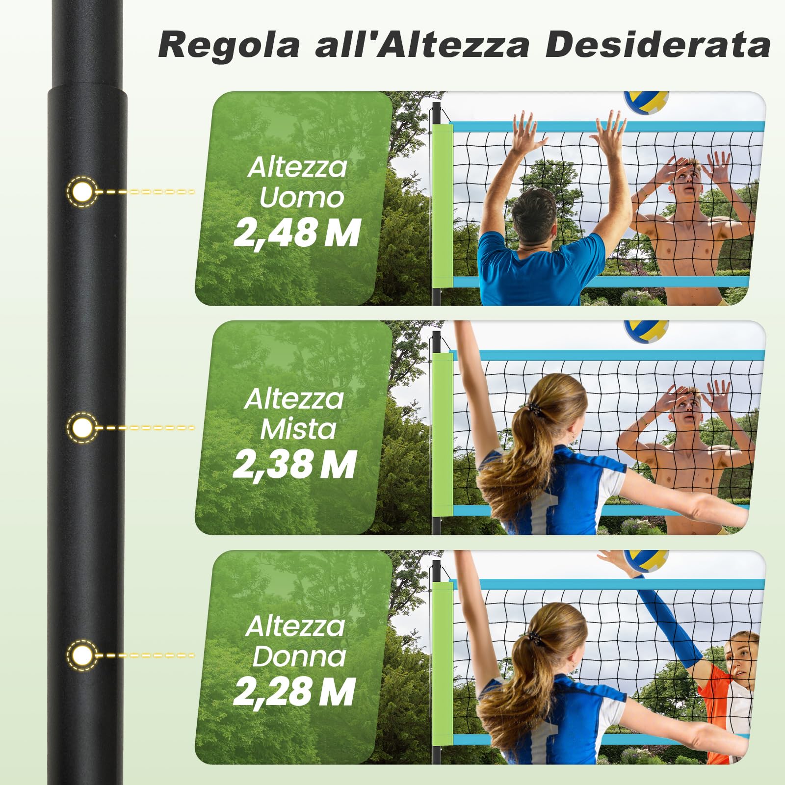 COSTWAY Rete da Pallavolo per Esterni Portatile, Rete con Pali Regolabili in Altezza, Anti-Afflosciamento, Pallavolo, Pompa, Martello, Linea di Confine e Borsa, per Giardino e Spiaggia