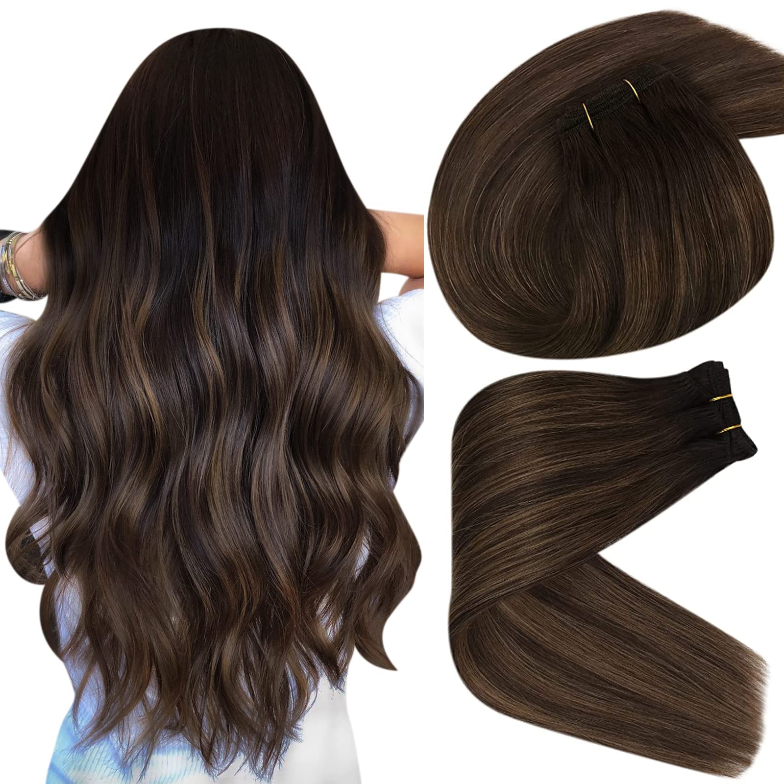 Amazon.com: Sunny Weft Human Hair Extensions Balayage Dark Brown Mix Medium  Brown Sew in Hair Extensions Long Straight Bundle Weft Hair Extensions  Ombre Remy Hair 24inch 100g : Everything Else