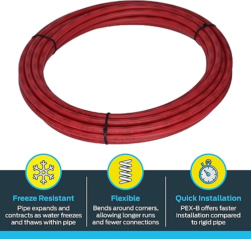 Miniatura 3 de SharkBite - Tubería de agua flexible PEX de 12 pulgadas, roja, para tubería de agua potable, accesorios de fontanería con conexión de empuje, 50