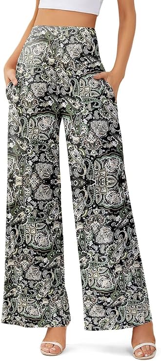 JZC Women's Palazzo Lounge Pants Casual Wide Leg Pants High Waist Flowy Toursers with Pockets