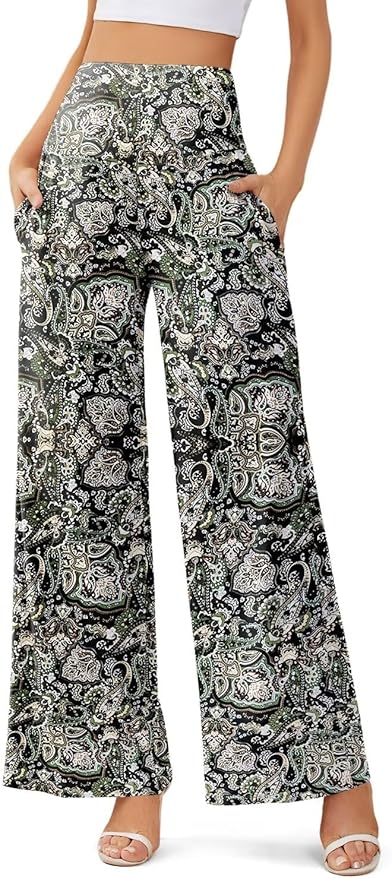 JZC Women's Palazzo Lounge Pants Casual Wide Leg Pants High Waist Flowy Toursers with Pockets