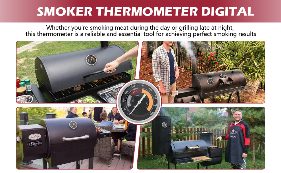 Set Van 2 Thermometers Voor Oklahoma Joe’s BBQ – Geschikt Voor Pellets En Houtskool, 1/2 NPT Schroefdraad, Grote Wijzerplaat 8,8 Cm, Gloeit In Het Donker