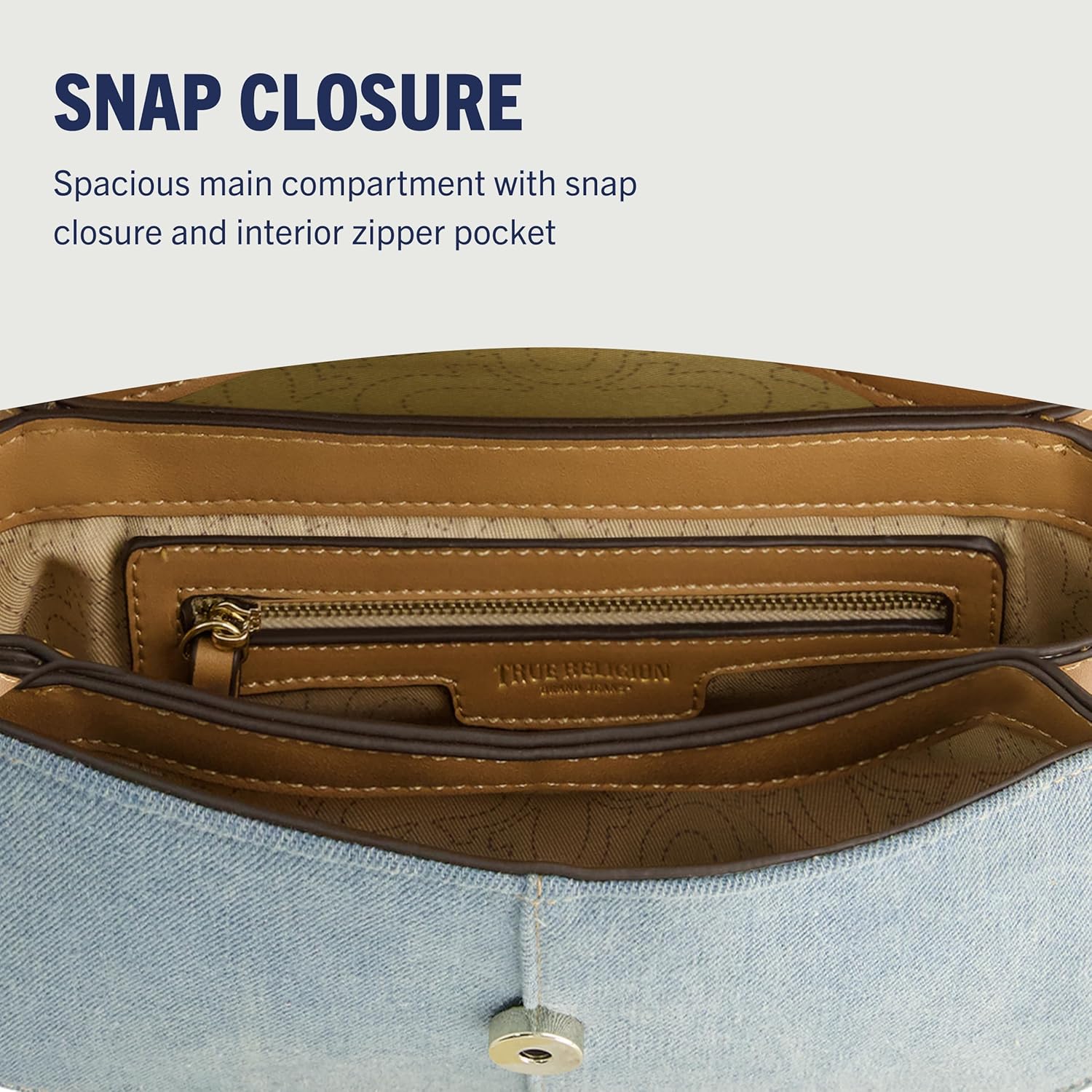 True Religion Saddle Bag, Women's Denim and Faux Leather Crossbody Purse with Adjustable Shoulder Strap, One Size - Image 6