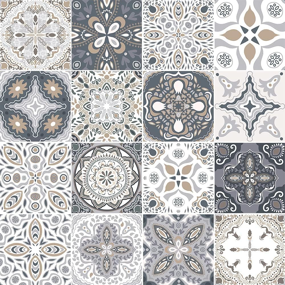 16 Pcs (6x6 inches) Moroccan Wall Stickers, Decorative Tile Stickers, Peel and Stick