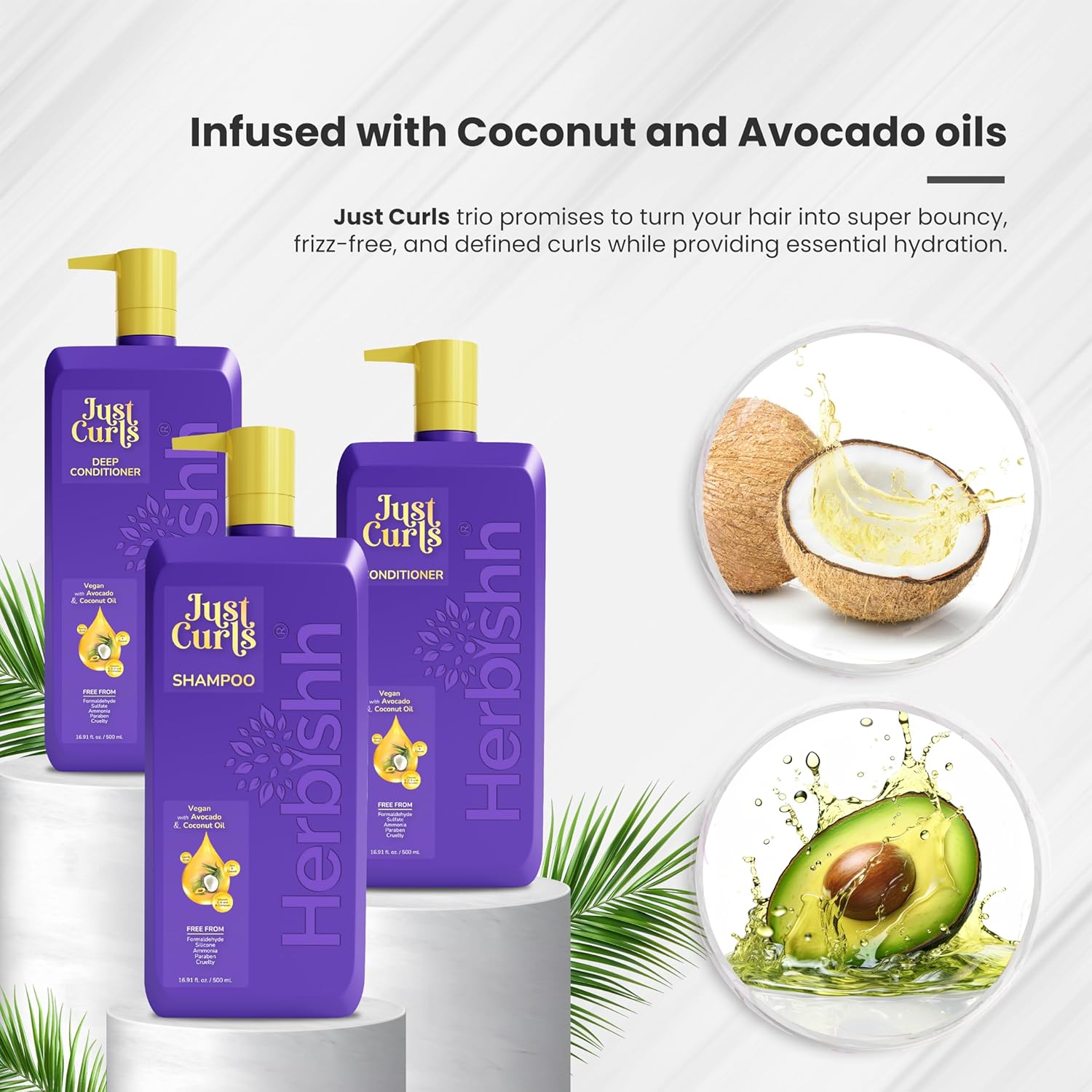 Herbishh Curly Hair Shampoo and Conditioner Set with Deep Conditioner For Women, Men (3 X 16.91 Fl Oz) Definition For Wavy & Coily Hair Reduce Frizz Control & Repair Damaged Dry Hair For All Curl Type - Image 3