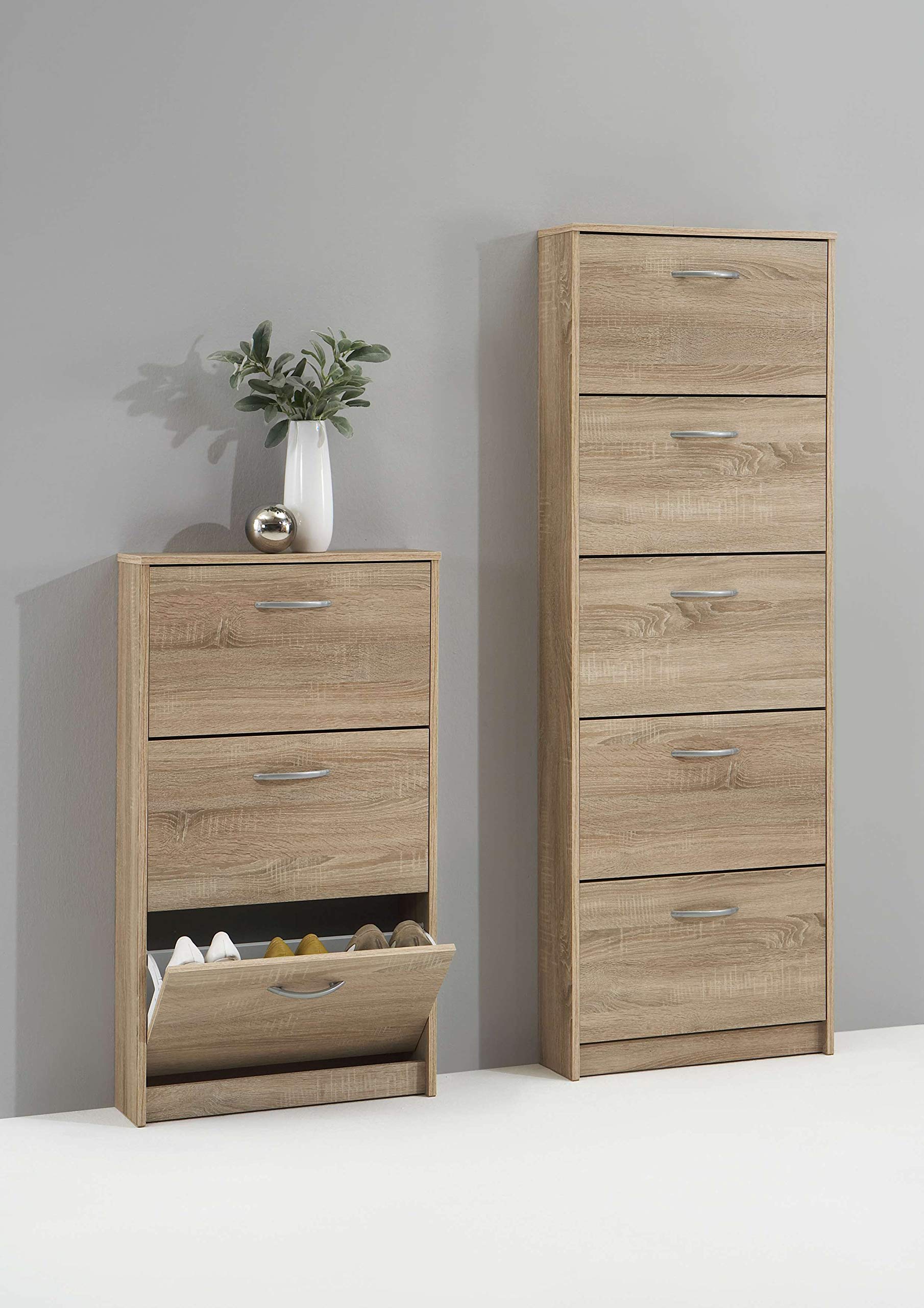 AVANTI TRENDSTORE - Steppi - Scarpiera in Legno Laminato con Ante a ribalta, Disponibile in 2 Colori e 2 Misure Diverse (Marrone, 58,5x168,5x17 cm)
