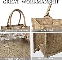 Vista 6 de Paquete de 6 bolsas de arpillera con asas reutilizables pequeñas bolsas de regalo de yute con cintas de seda moradas, forro impermeable para boda