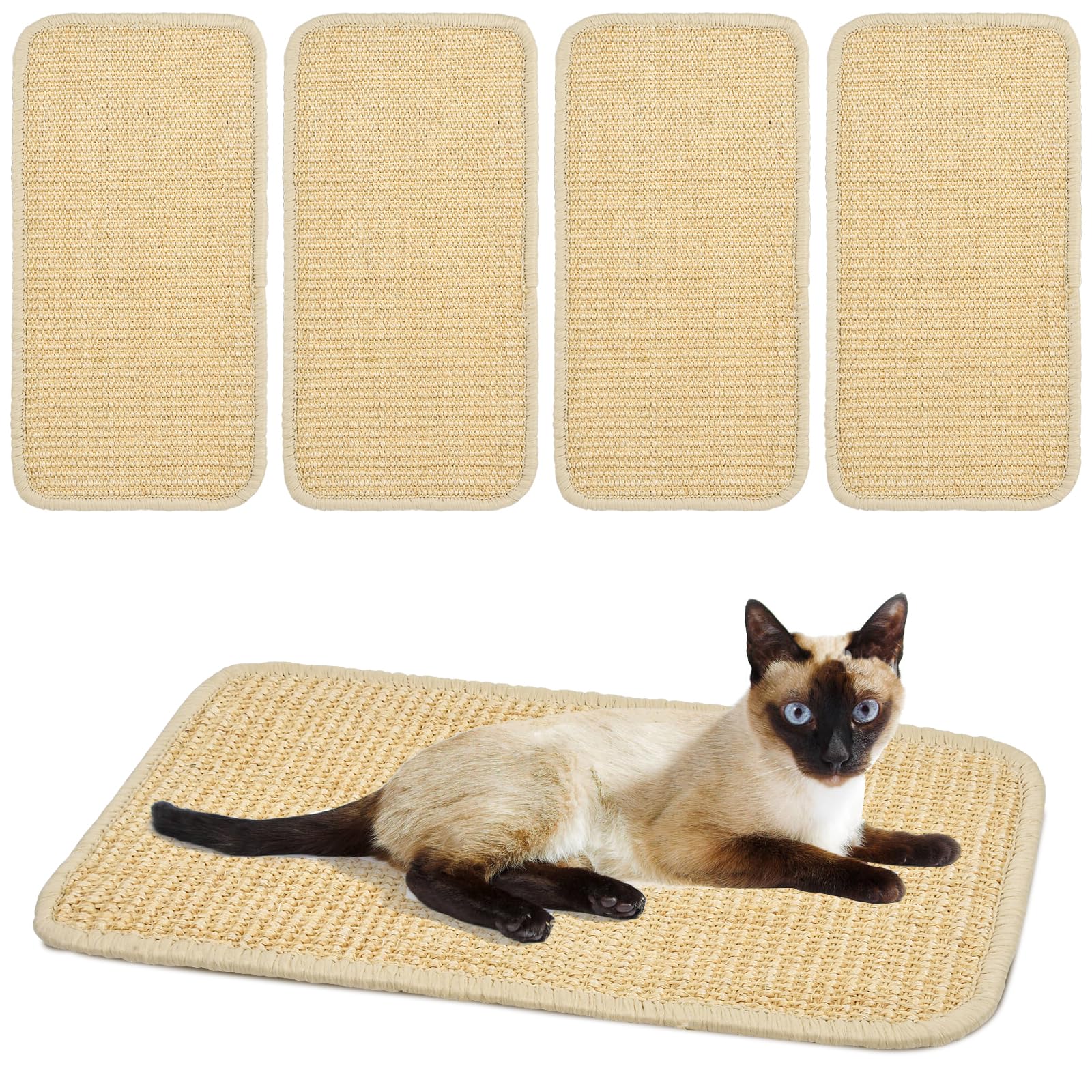 Sponsored Ad - 5 Pcs Cat Scratcher Mat, 15.7X 8 Inch Sisal Cat Scratching Pad with Adhesive Loop Tape, Natural Scratch Pad Rug for Cat Grinding Claws Nails Furniture Protector for Sofa Chair Couch