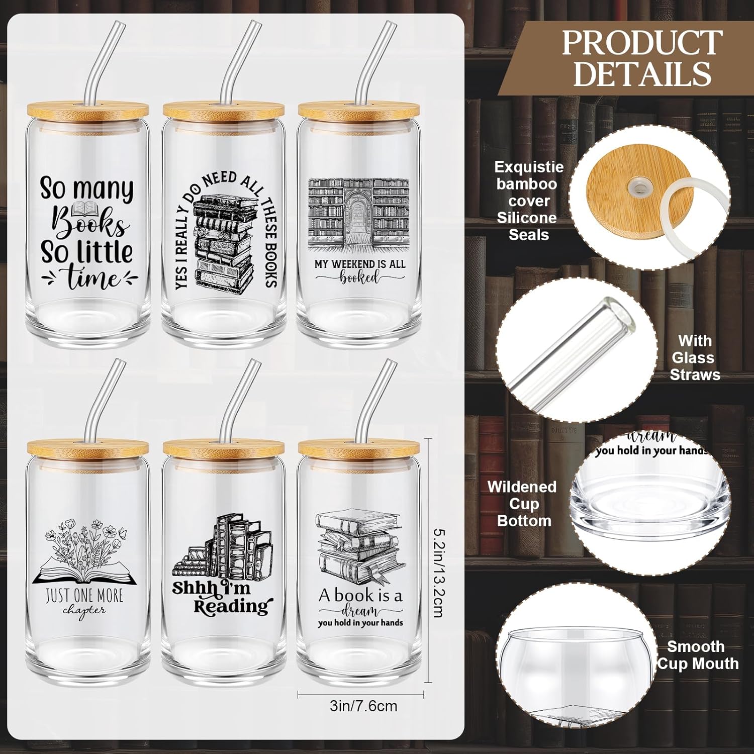 24 Pcs Book Lovers Gifts for Women Blind Date with a Book Gift Books Club Gifts Include 16 oz Glass Cup Canvas Makeup Bag Ballpoint Pen Card Reader Bookish Gift for Librarian Coworker - Image 2