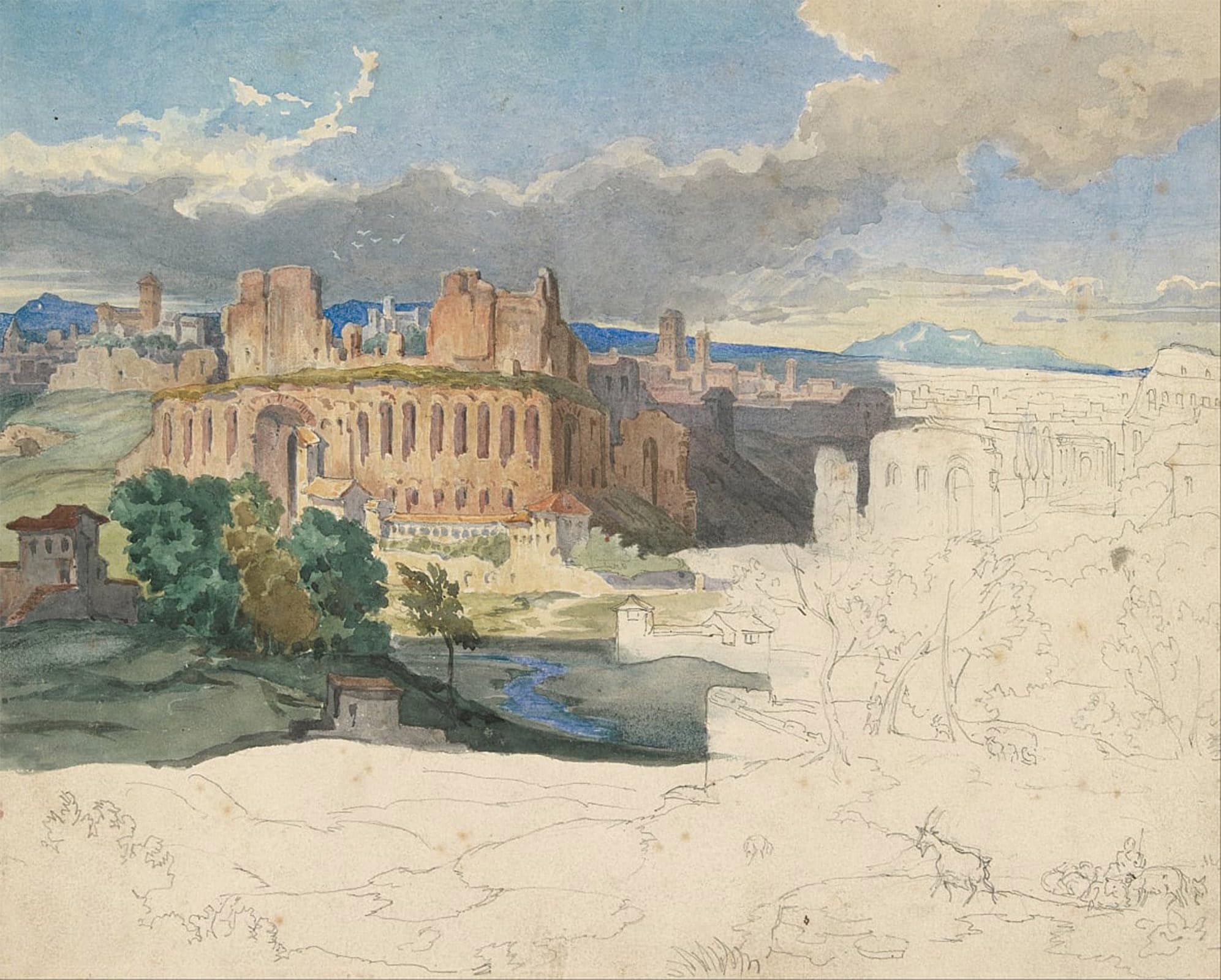 ARTXLXXBN Famous Prints Artwork Pictures Poster Painting Art the Ruins of the Imperial Palaces by Carl Rottmann Artwork Landscape Pictures for Home Decor 60x90cm