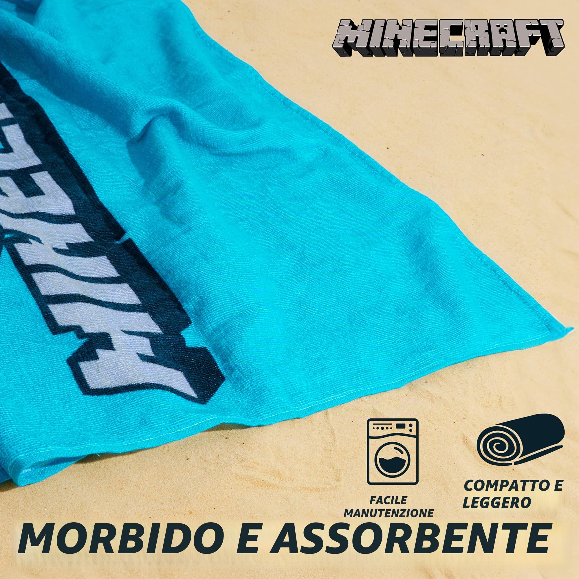 MINECRAFT Asciugamani Bambini Ragazzi Asciugamano Bagno Cotone Telo Doccia Grande Teli Mare Creeper Leggeri e Assorbente 140x70cm