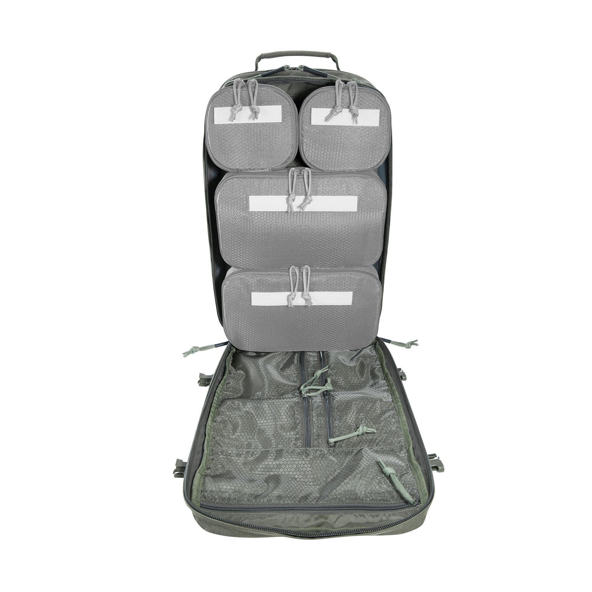 Tasmanian Tiger TT Modular Grab Pack 30 litrów pojemny plecak outdoorowy i survivalowy z 4 wyjmowanymi kieszeniami na rzepy i wieloma możliwościami organizacji do użytku, trekkingu, bushcraft, szary