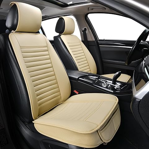 Sunny color 2pc Car Seat Covers, Luxury Car Protectors,Universal Anti-Slip Driver Seat Covers, Edge WrappingsFront Car Seat Covers with PU Leather(Beige)