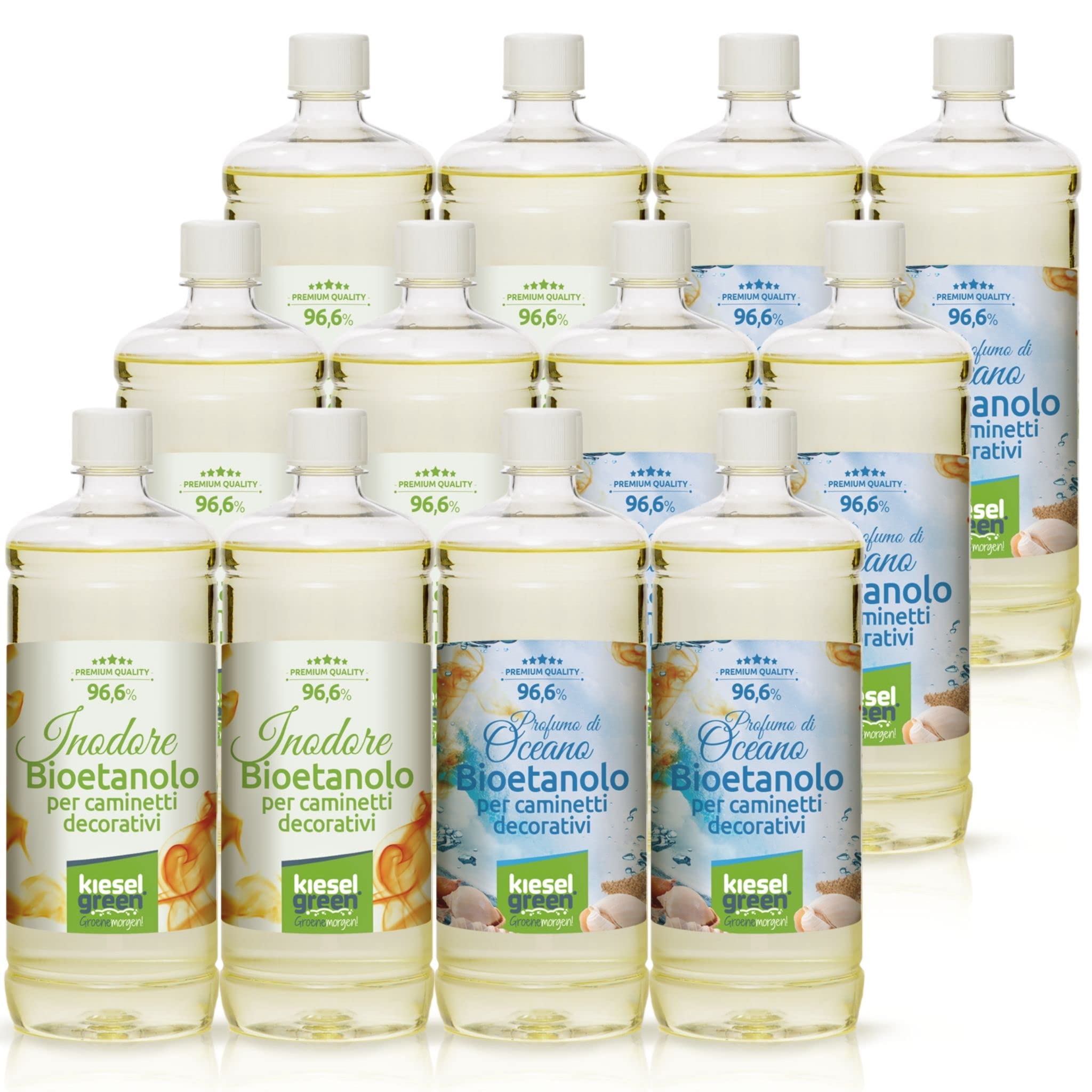 Bioethanol 12 x 1 litro Set (6 x Inodoro + 6 x con fragancia) para chimenea de etanol – Bio-etanol perfumado para ambientes – Perfume para chimenea de bioetanol de interior o de mesa M