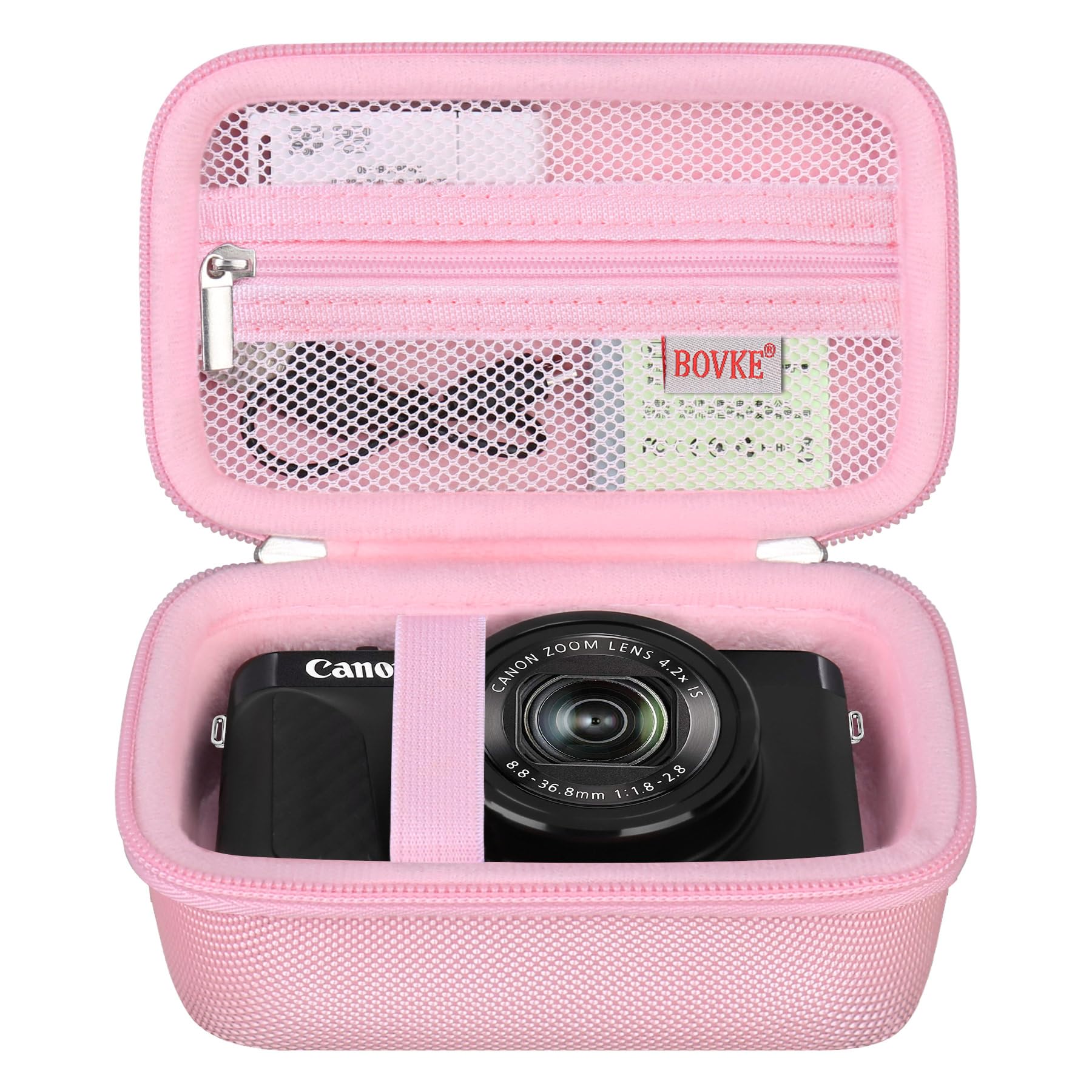 BOVKE Camera Case for Canon PowerShot G7X Mark III / G7 X Mark II Digital 4K Vlogging Camera, Canon Live Streaming Video Camera Travel Case with Mesh Pocket for USB Cables and Extra Batteries, Pink