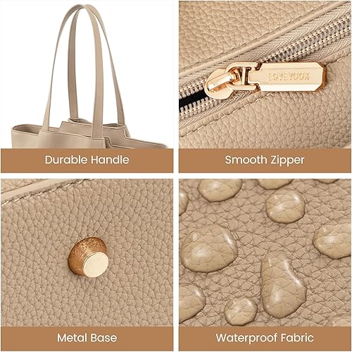 Miniatura 5 de LOVEVOOK Bolsa para laptop para mujer, 15.6 pulgadas, piel sintética, con embrague, bolsa de oficina de gran capacidad Sandy,Negro -,Negro y