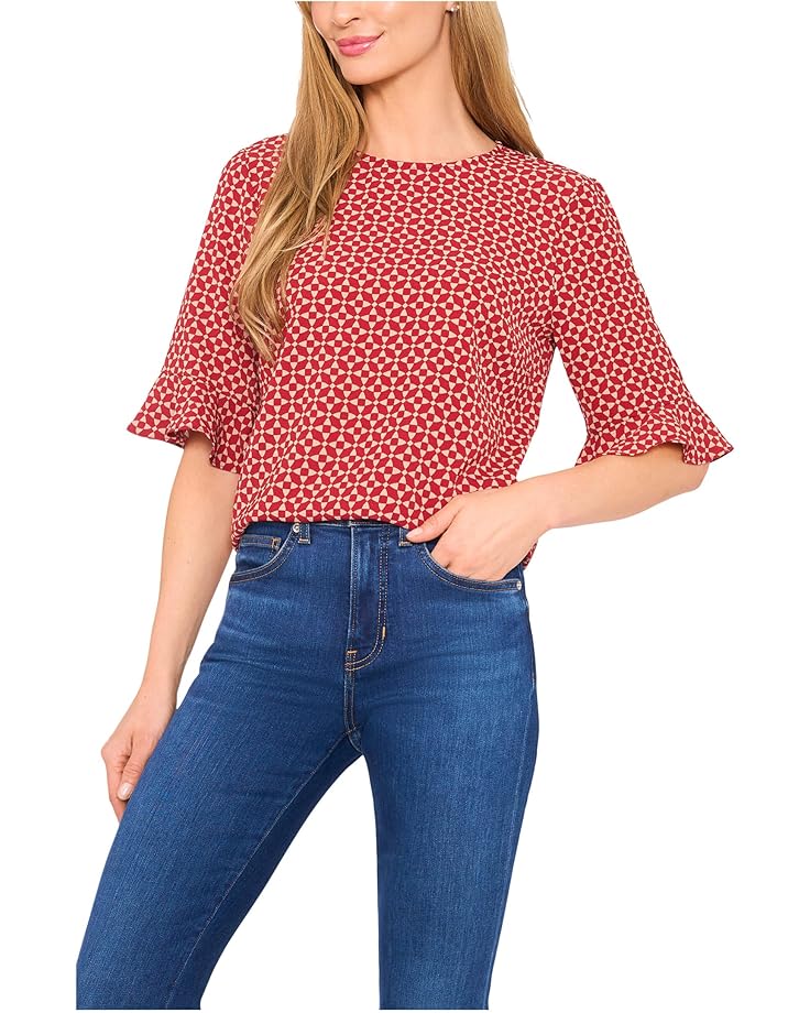 CeCe Elbow Sleeve Ruffle Cuff Crew Neck Top - Main View