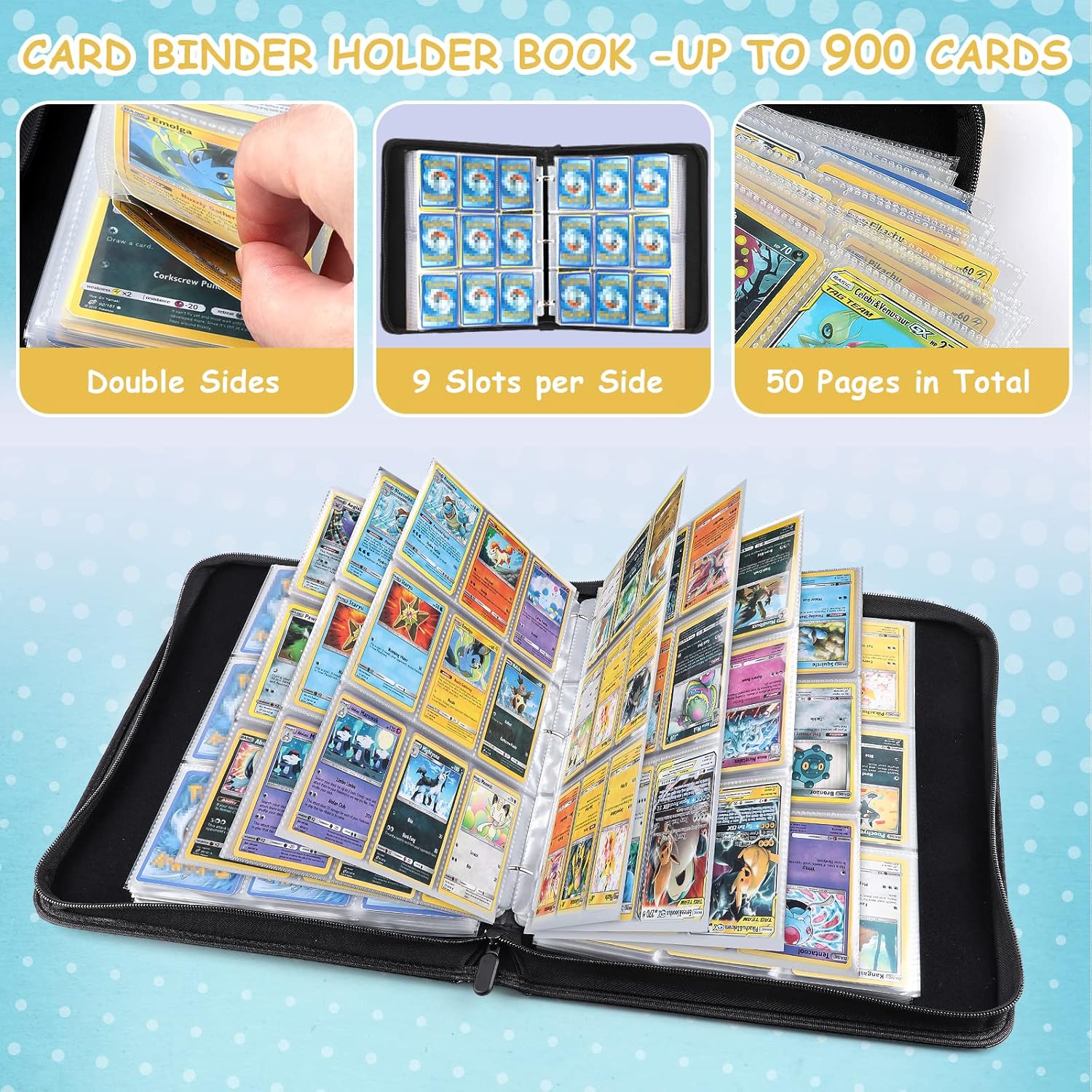 TCGGAME Trading Card Binder, 900 Pockets Card Binder for Trading Cards with 50 Pages Sleeves, 9-pocket Card Holder Album Folder for Trading Cards : Toys & Games