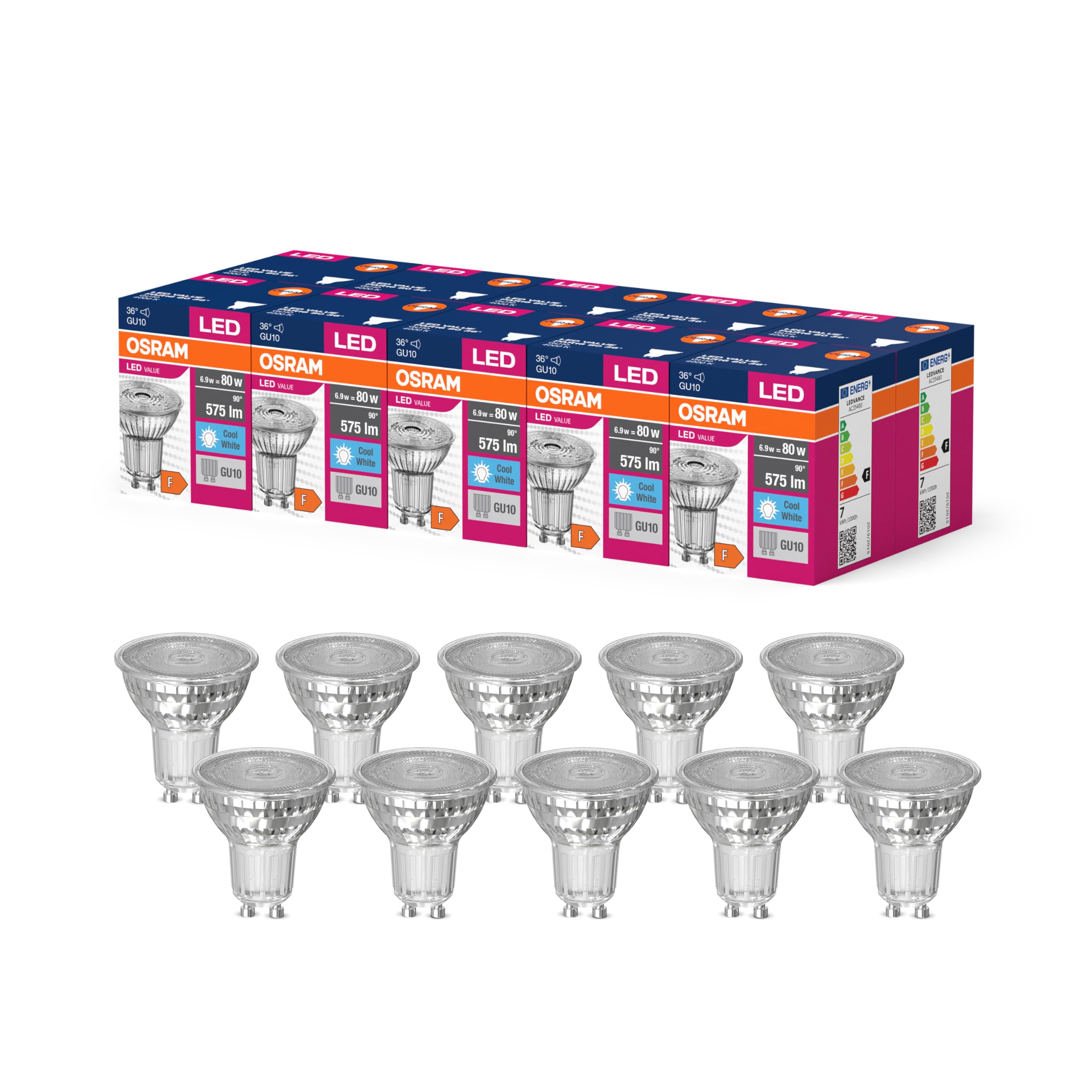 Osram Valeur d'étoile LED par16 lampe LED pour la base GU10, lampe réflecteur, GL, 575 lumens, blanc froid (4000K), remplacement des ampoules de 80 W conventionnelles, non dimmables, 10 pack