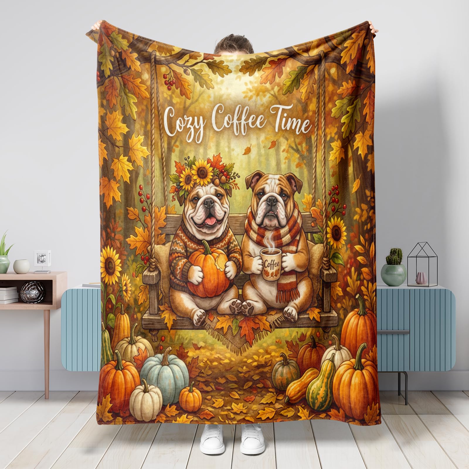 Couverture citrouille forêt d'automne 152x203 cm pour canapé