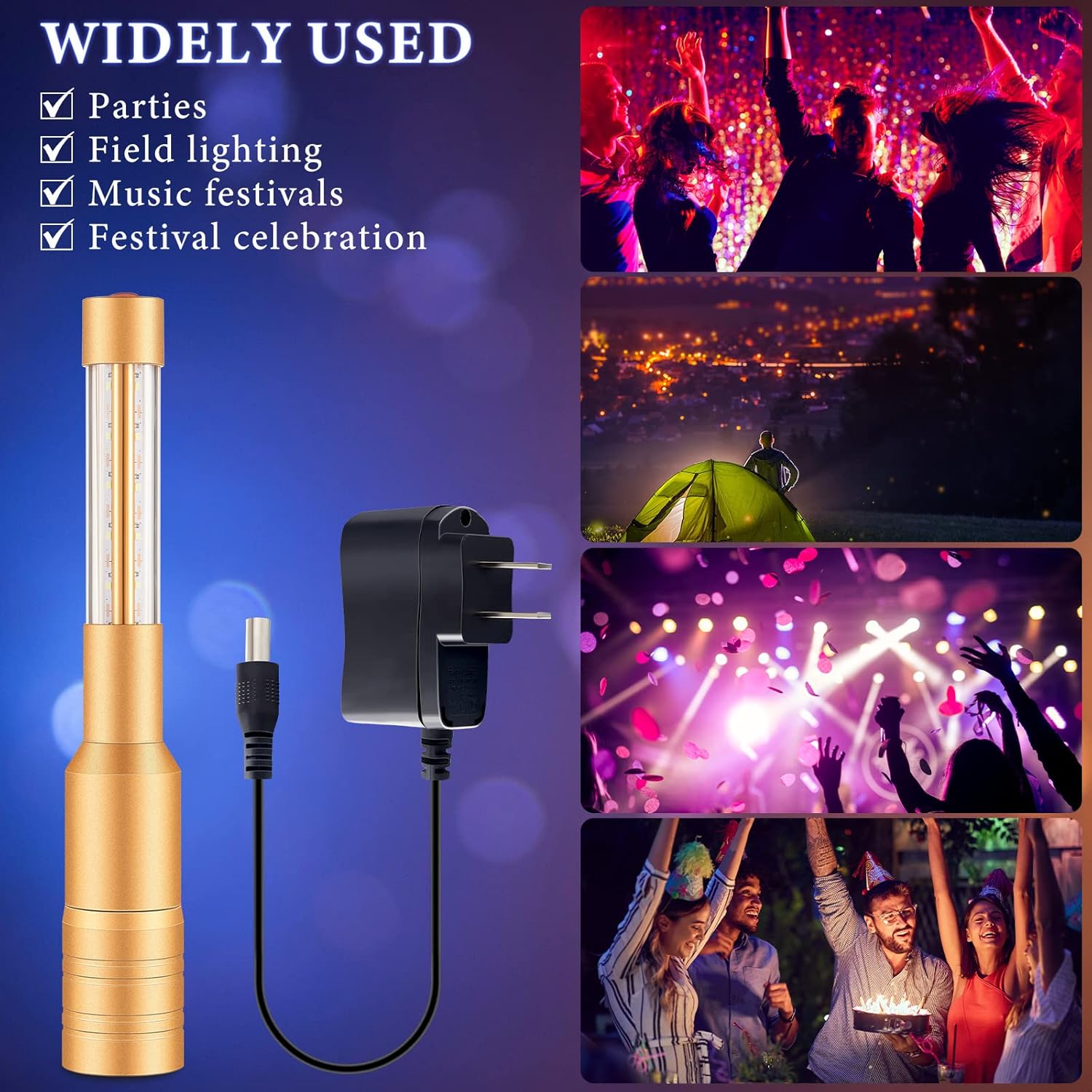 Lewtemi 4 Pieces Bottle Girl Lights Strobe Baton Bottle Service Lights Rechargeable Champagne Topper Handheld Sparklers for Bar Club VIP Nightclubs Party Event(Gold)