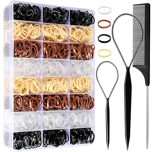 YGDZ - 1500 ligas elásticas para el cabello, mini bandas de goma para el cabello con caja organizadora, bandas pequeñas para el pelo para niñas,