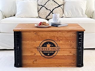 Uncle Joe´s Truhe Coffee Shop Couchtisch Truhentisch im Vintage Shabby chic Style aus Massiv-Holz in braun mit Stauraum und Deckel Holzkiste Beistelltisch Landhaus Wohnzimmertisch Holztisch nussbaum