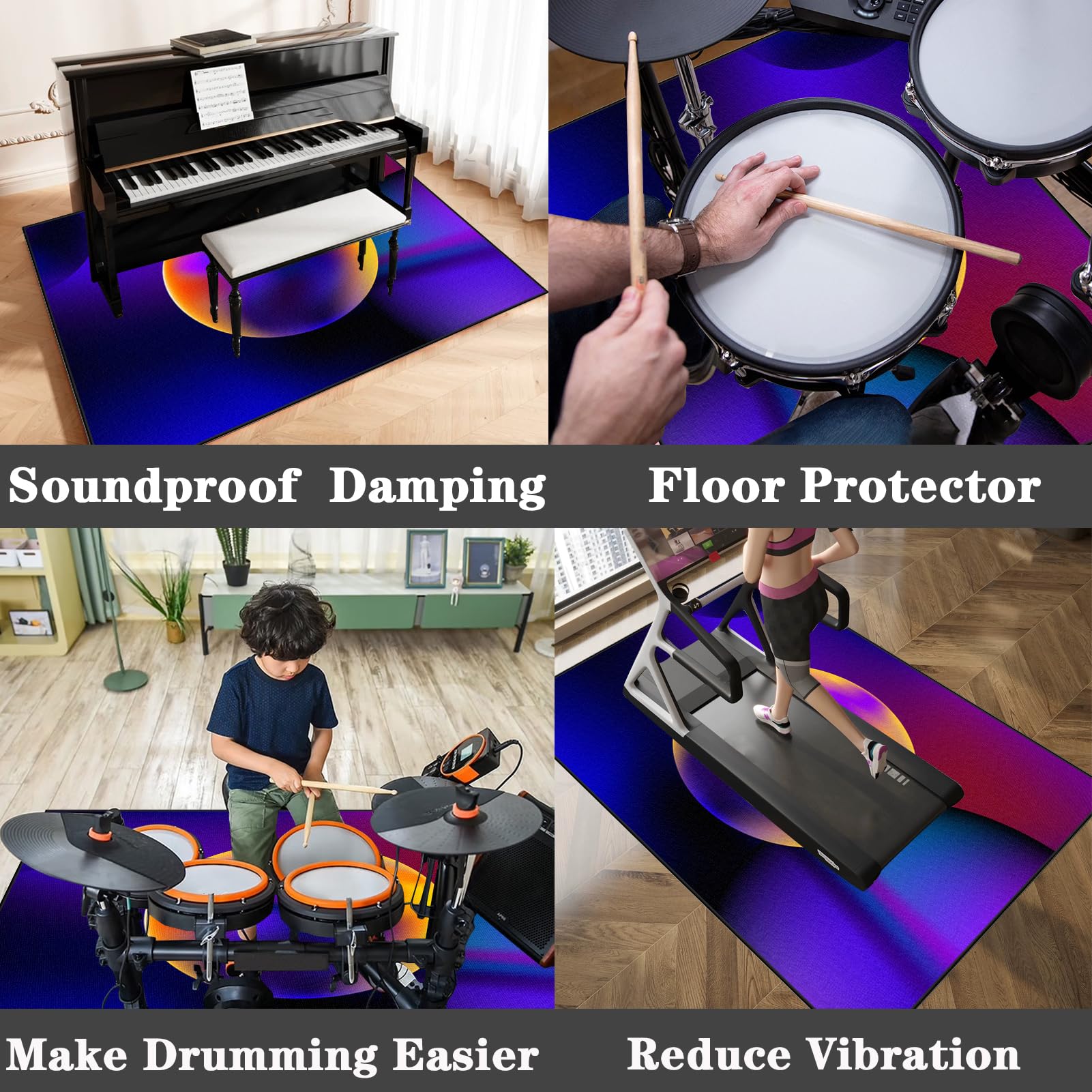 Tappeto Professionale per Batteria e Strumenti a Percussione Elettronici per Grancassa Rullante e Altri Strumenti 230 x 200 cm Tappeto per Batteria Insonorizzato Tappeti Rettangolari Antiscivolo