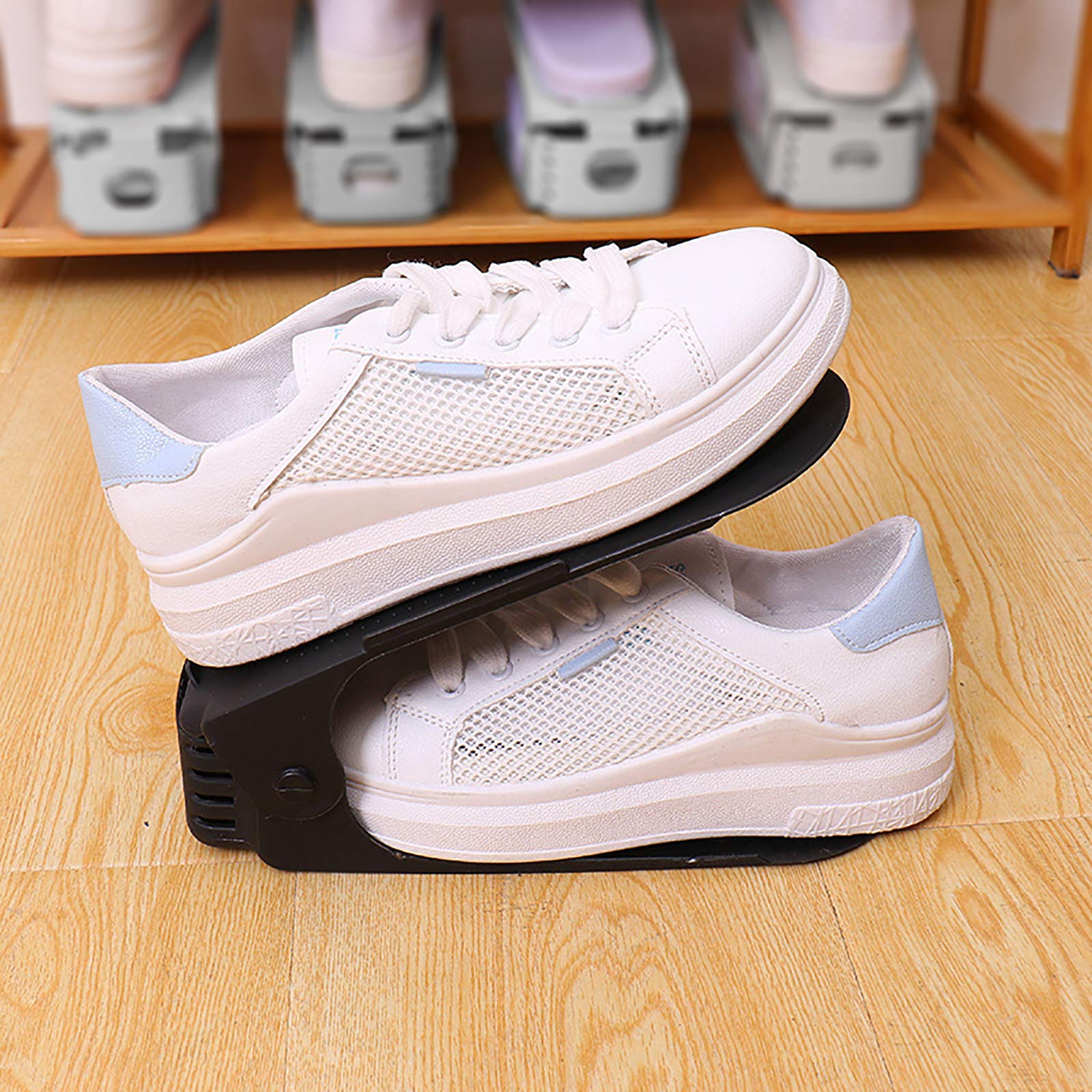 SaiXuan Lot de 10 Support Empiler Chaussures Réglables, Organiseur Économie Espace (Noir