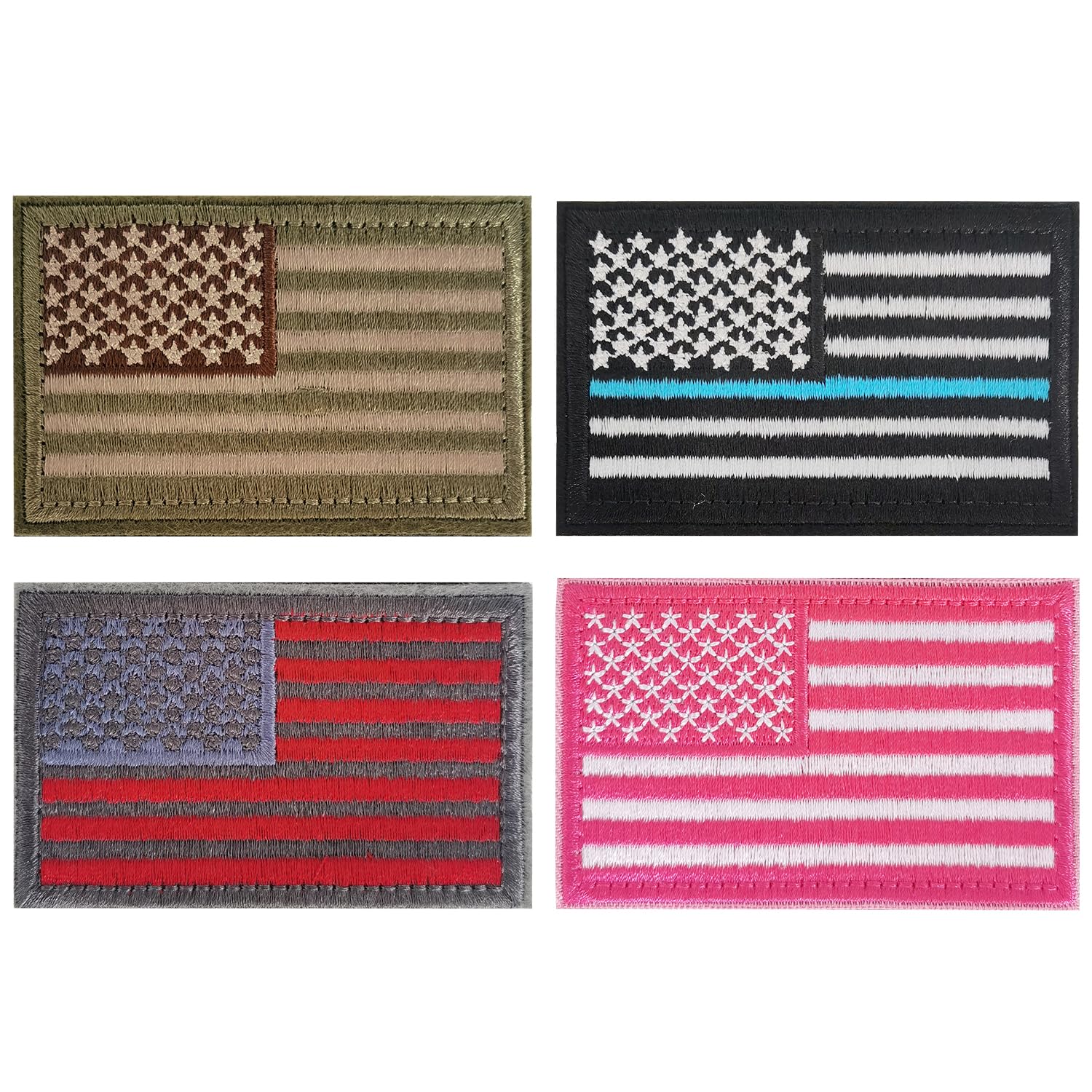 IANZE American Flag Patches, 4 Pieces Tactical USA Flag Patches, Hook & Loop Backing 4 Colors