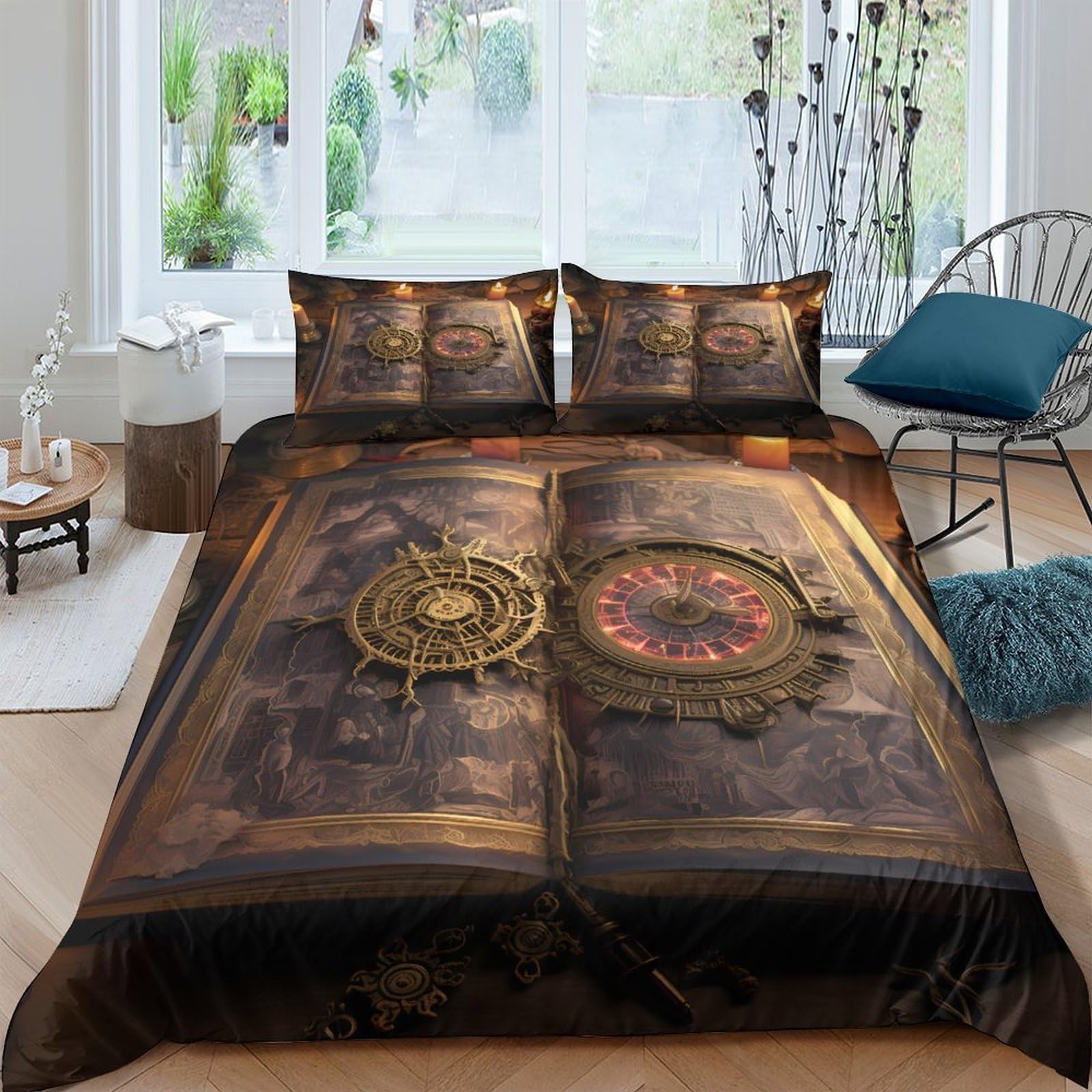 Ctjqhvkz Style-2 3D Printed Vintage Book Fitted Sheet Microfiber Soft Steampunk Clock Mattress Cover For Bedroom Guest Room Decor Single（135X200cm）