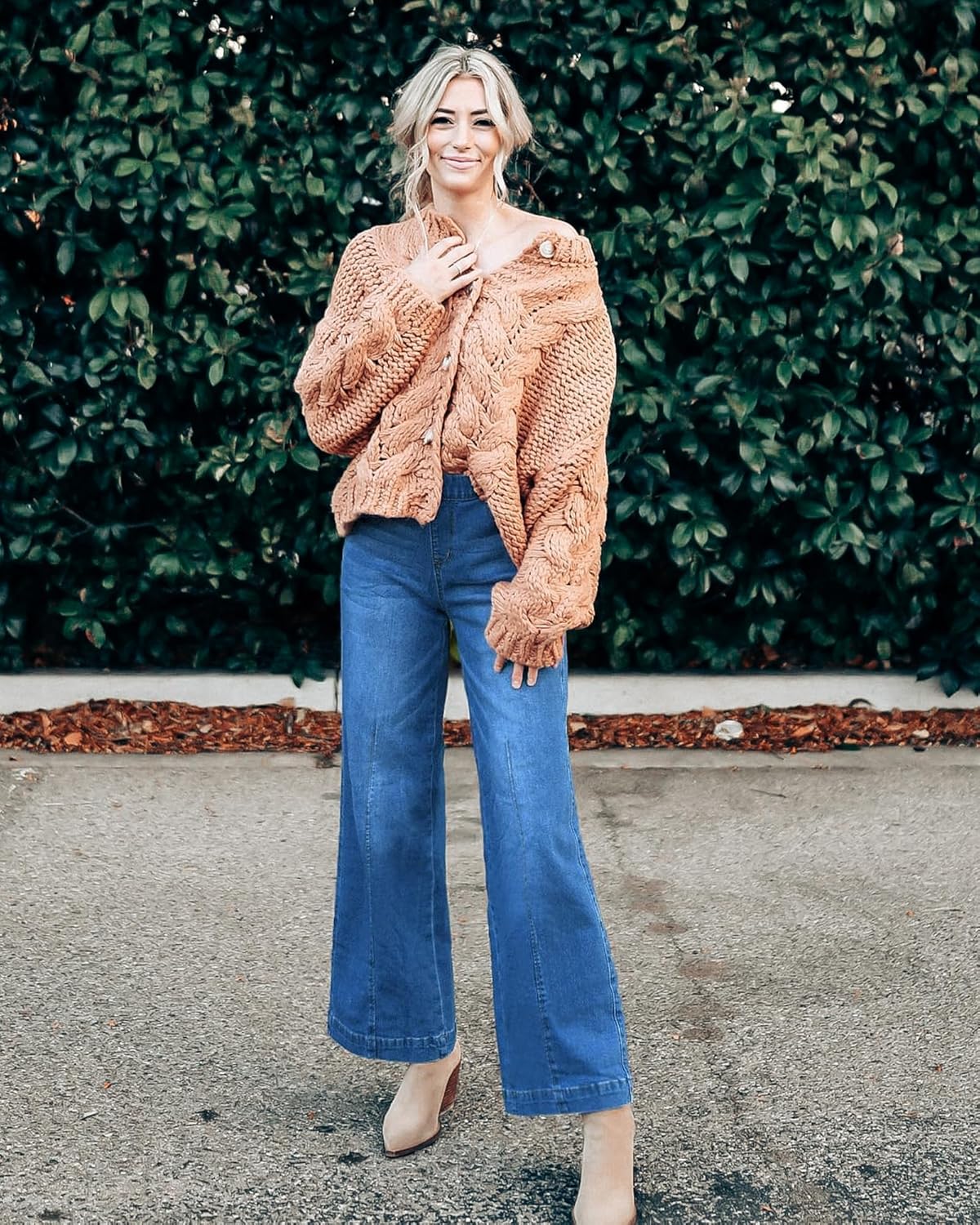 GRAPENT Pull On Womens Jeans Baggy Stretchy High Waisted Denim Wide Leg Trouser Pants Trendy Front Seam 90s Loose Jean - Image 3