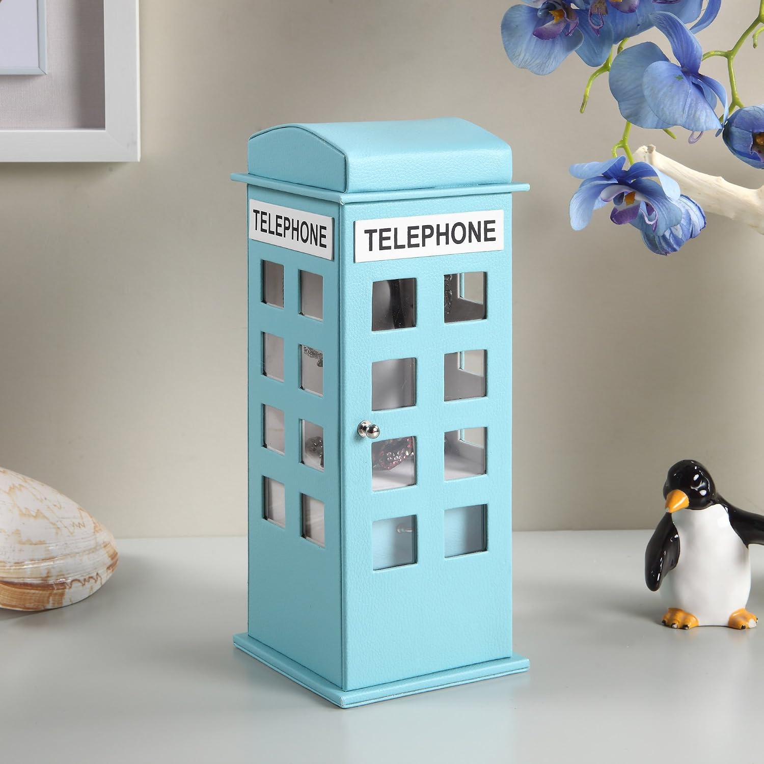 Ore International HBB1819 British Telephone Booth Leather Jewelry Box, Pastel Blue, 11.5" image 2